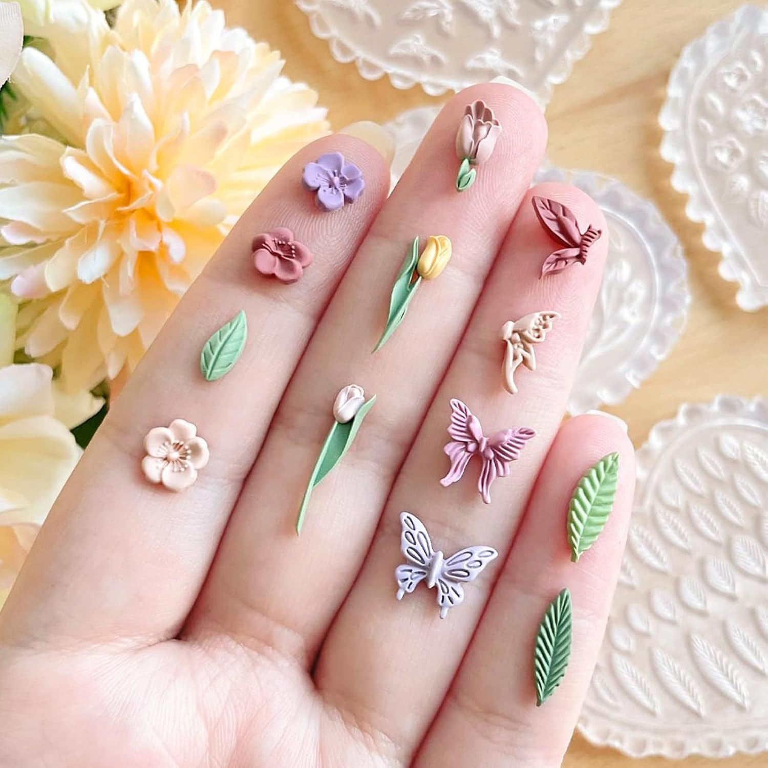 Polymer Clay Molds - 4 Pcs Silicone Molds, Flower，Butterfly,Rose & Leaf Air Dry Molds, Reusable High-Temp Jewelry Making Molds for Earrings with Polymer Clay Cutters image number 3