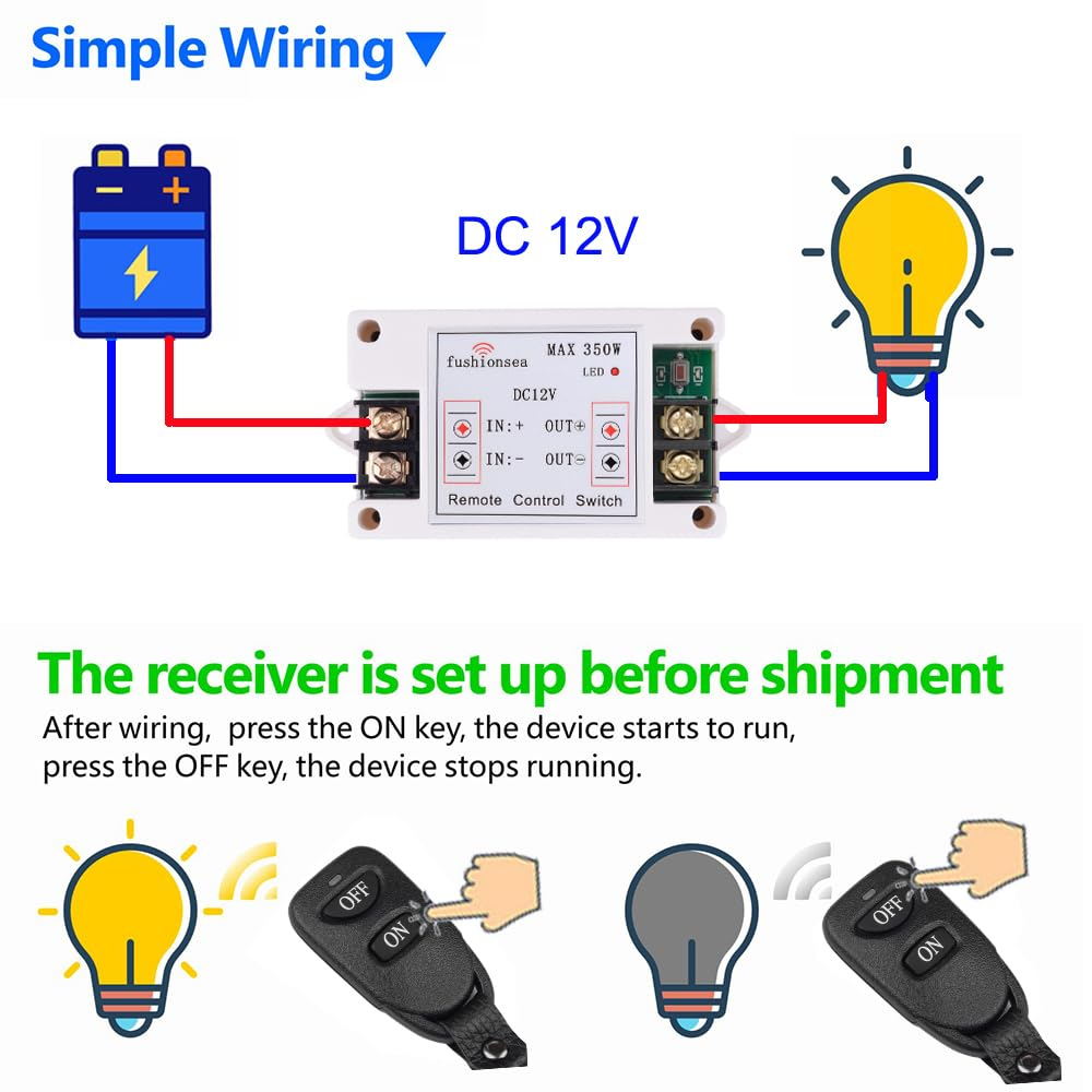 DC 12V 40A Relay Remote Control Switch, 1CH Universal 433Mhz Remote Control Wireless Latching Function Switch for Industrial Control and Low Voltage Power Systems & More image number 3