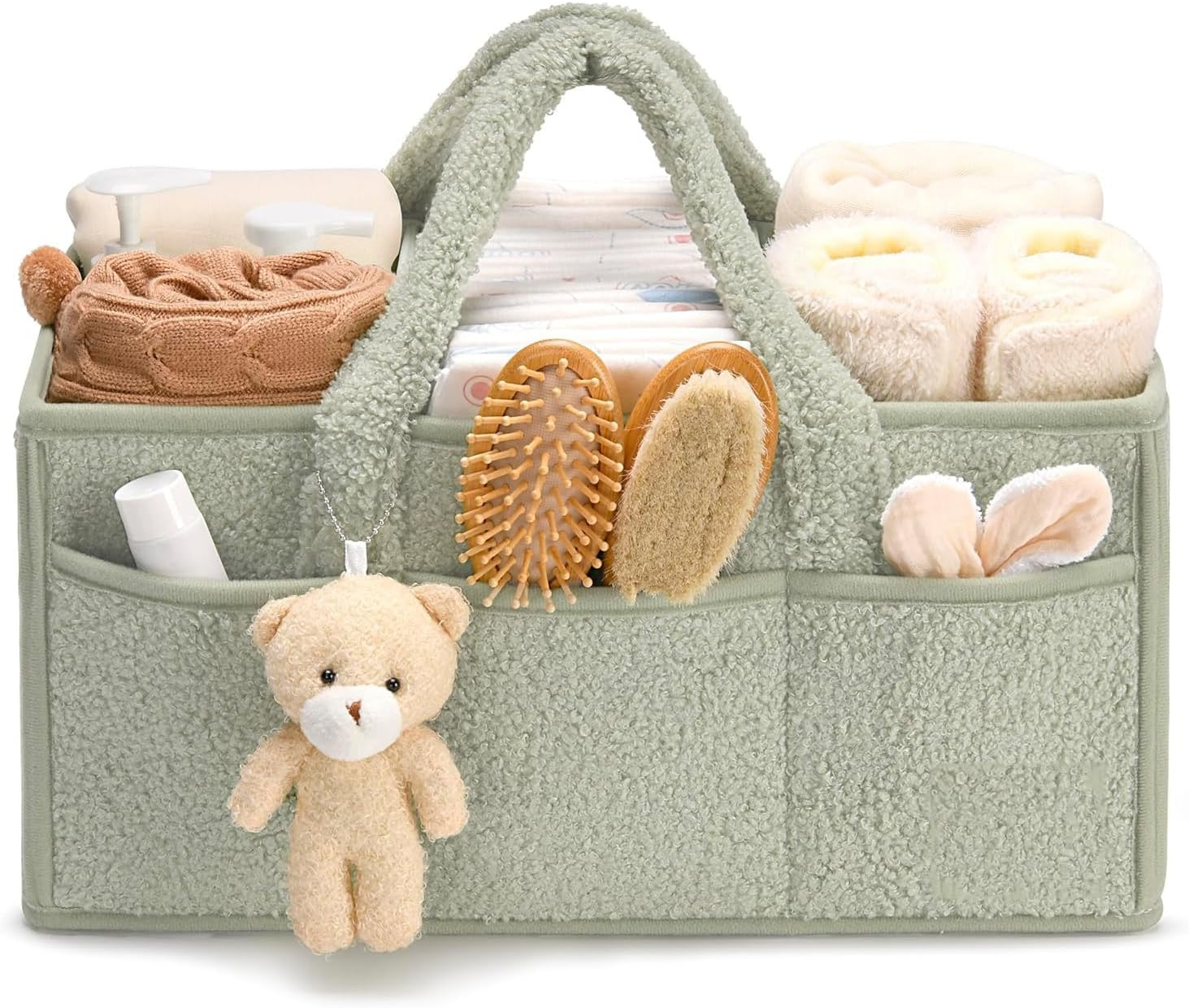 Uandhome Baby Nappy Caddy,Diaper Caddy Organizer for Changing Table,Portable Nappy Organiser,Divided Design,Nursery Storage Basket,Car Caddy,Baby Shower(Green) image number 1