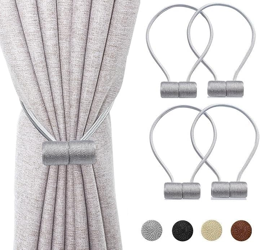 4Pcs Strong Magnetic Curtain Tiebacks Outdoor Elegant Decorative Tie Backs Modern Rope Tiebacks for Drapes Strong Magnet Curtain Holdbacks (Brown)