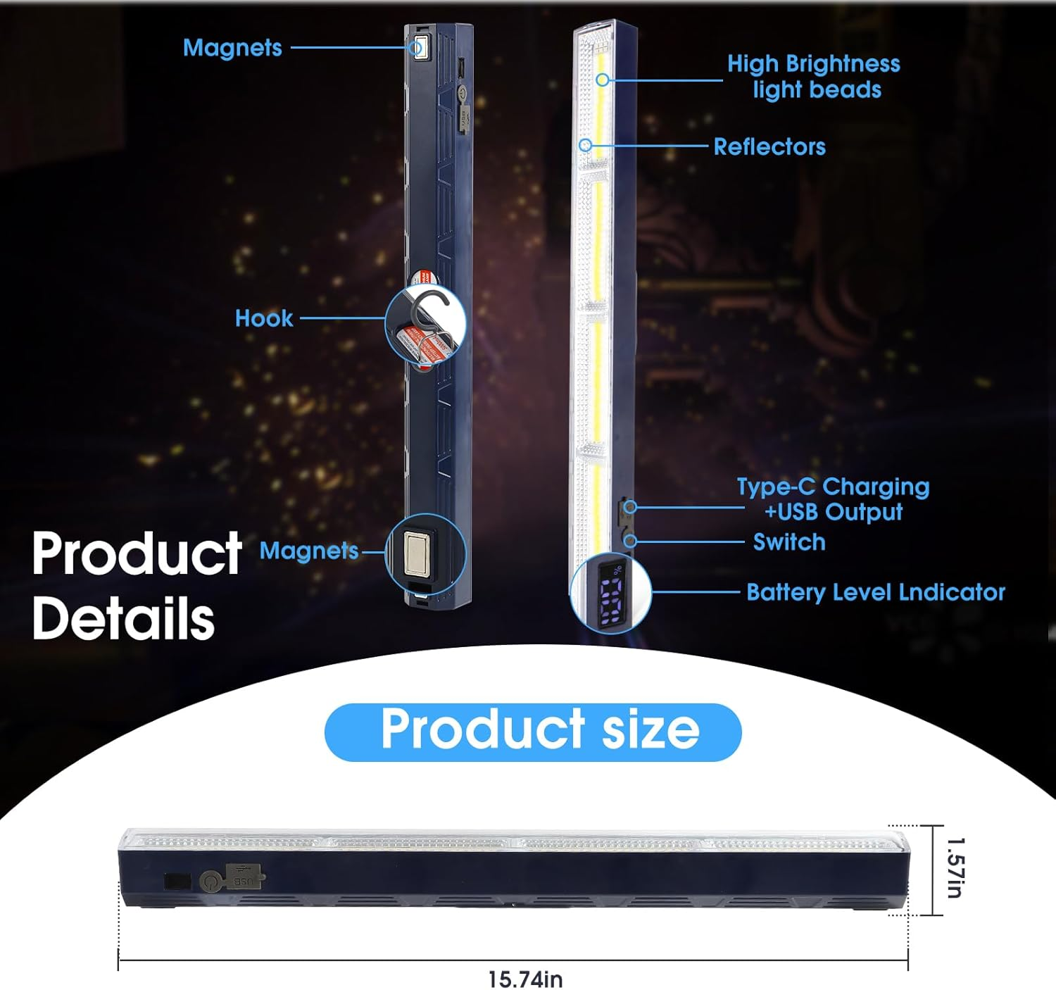 LETOUR Workshop Lamp, Work Light, LED Battery, 216 Leds, Work Light, Workshop Lamp with 7500 Mah LED Workshop Lamp, Work Lamp, LED Workshop Magnet for Emergency Light, Power Failure, Workshop Lighting