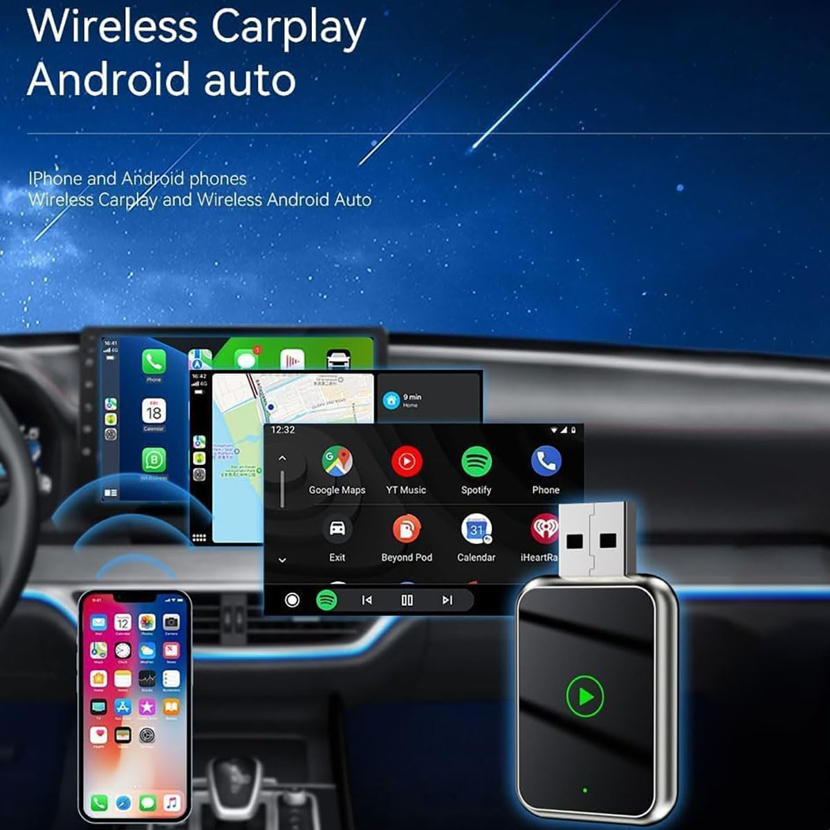 Wireless Carplay Adapter，Suitable Iphone/Android,2 in 1 Upgrade Wireless Auto Adapter, Dongle Plug and Play, No Delay,For Iphone Ios 10+/ Android 11+/ Cars（Champagne） image number 4
