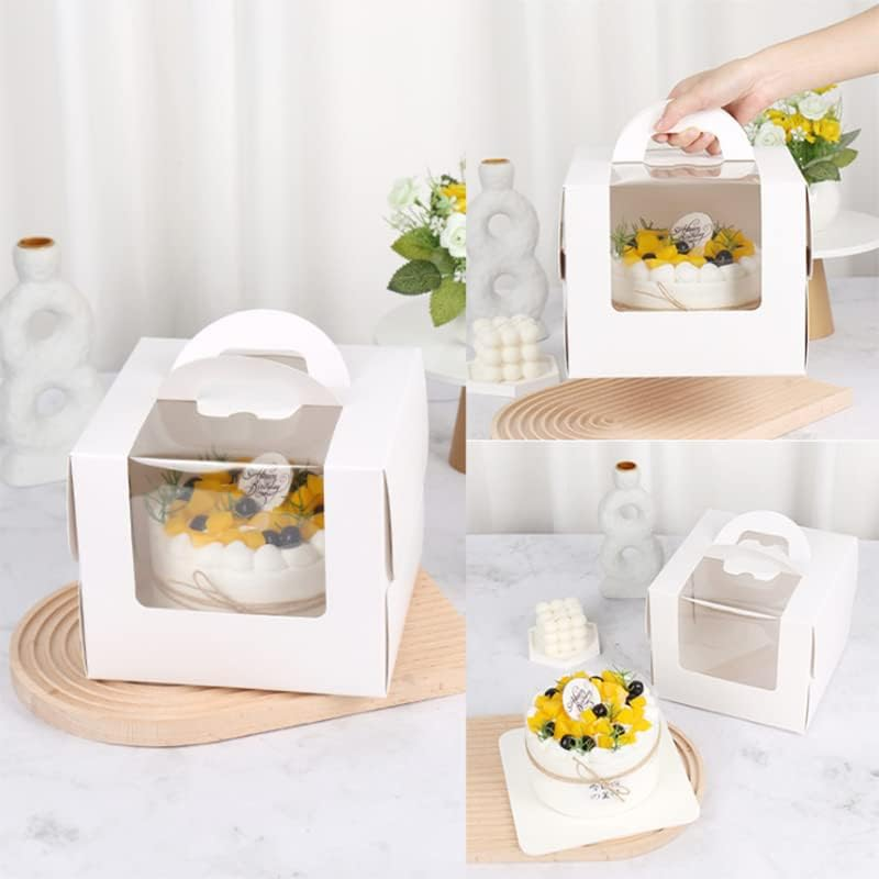 10 Pcs Portable Cake Boxes White Paper Display Window Packing Case Party with Handle, Durable Paper Packing Cases