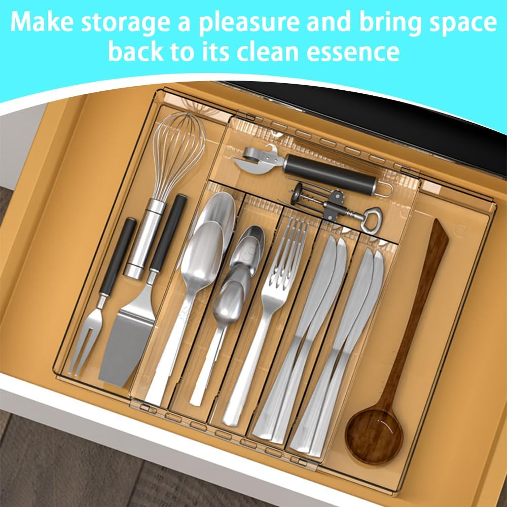 Cutlery Organizer,Expandable Organizer, Cutlery Tray,Drawer Organizer Set, Clear Organizer Tray,For Drawer, Storage Divider for Cosmetic, Bedroom, Office, Kitchen Gadgets