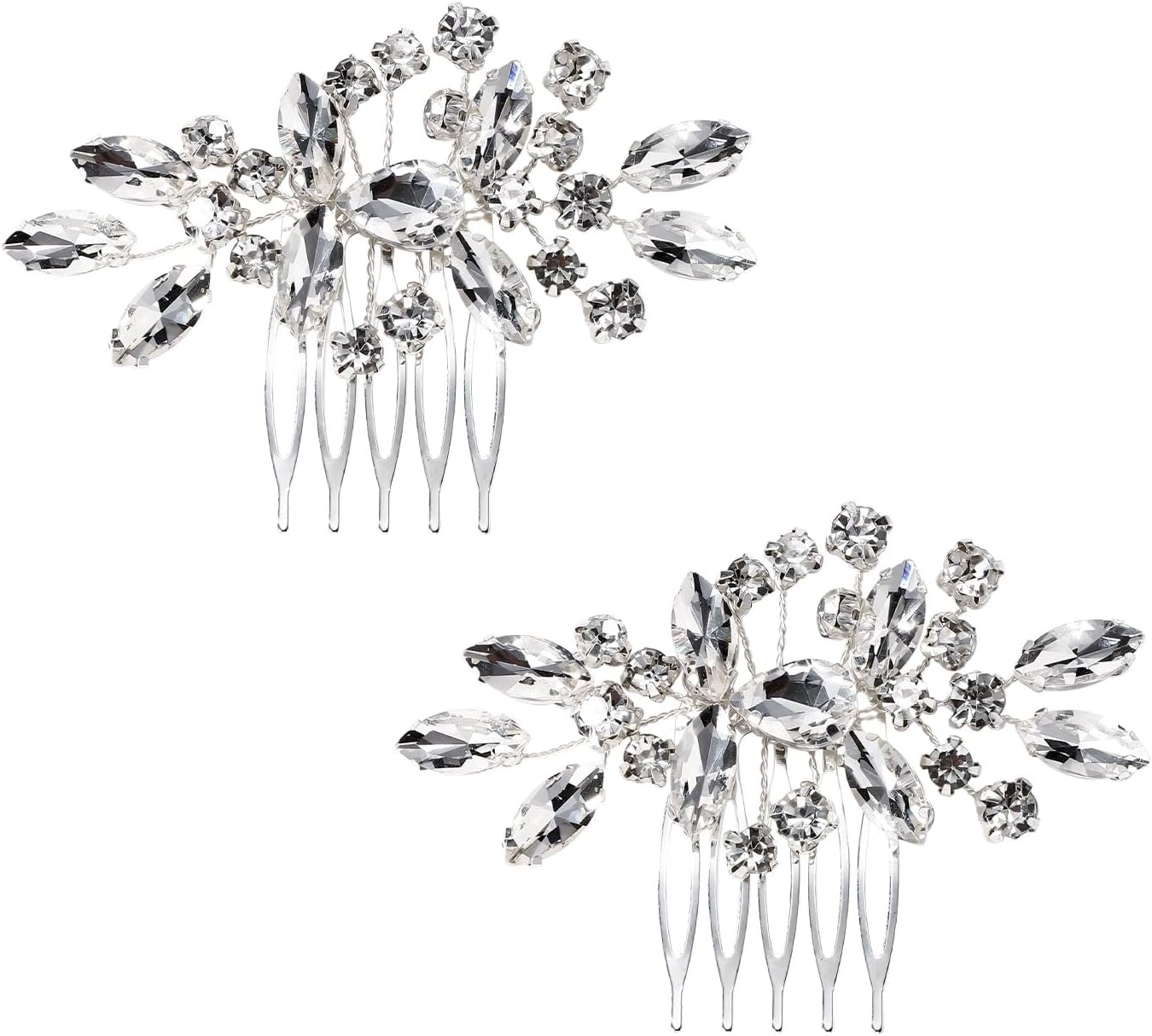 2Pcs Bridal Hair Comb, Silver Wedding Rhinestone Hair Comb Flower Crystal Hair Piece Bridal Headpieces Hair Accessories for Bride Bridesmaids Women Wedding Prom Engagement