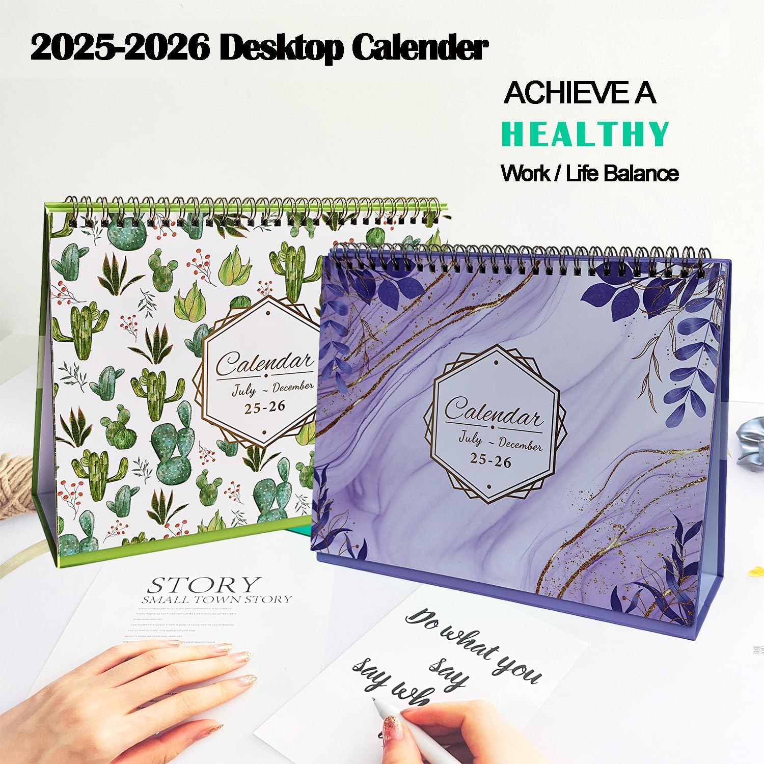 Aesthetic Small Desk Calendar 2025.07-2026.12, 18Month Use July 2025 to Dec 2026, Standing Flip Desktop Calendar, Colorful Monthly Desk Easel Calendar, Compact Size, Perfect for Easy and Effective Organizing (Purple Marble) image number 5
