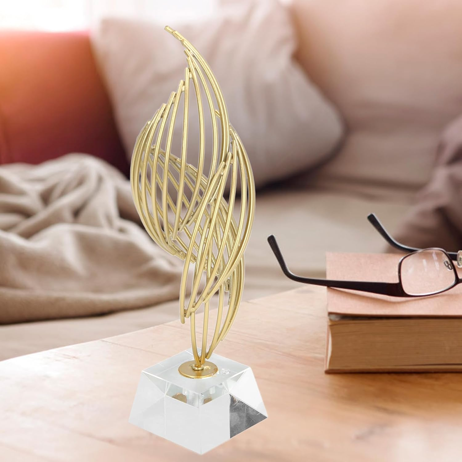 Metal Abstract Art Sculpture Iron Abstract Decorative Statue Modern Luxury Home Decor with Glass Base for Desk Shelf Living Room Office (Crystal White) image number 6