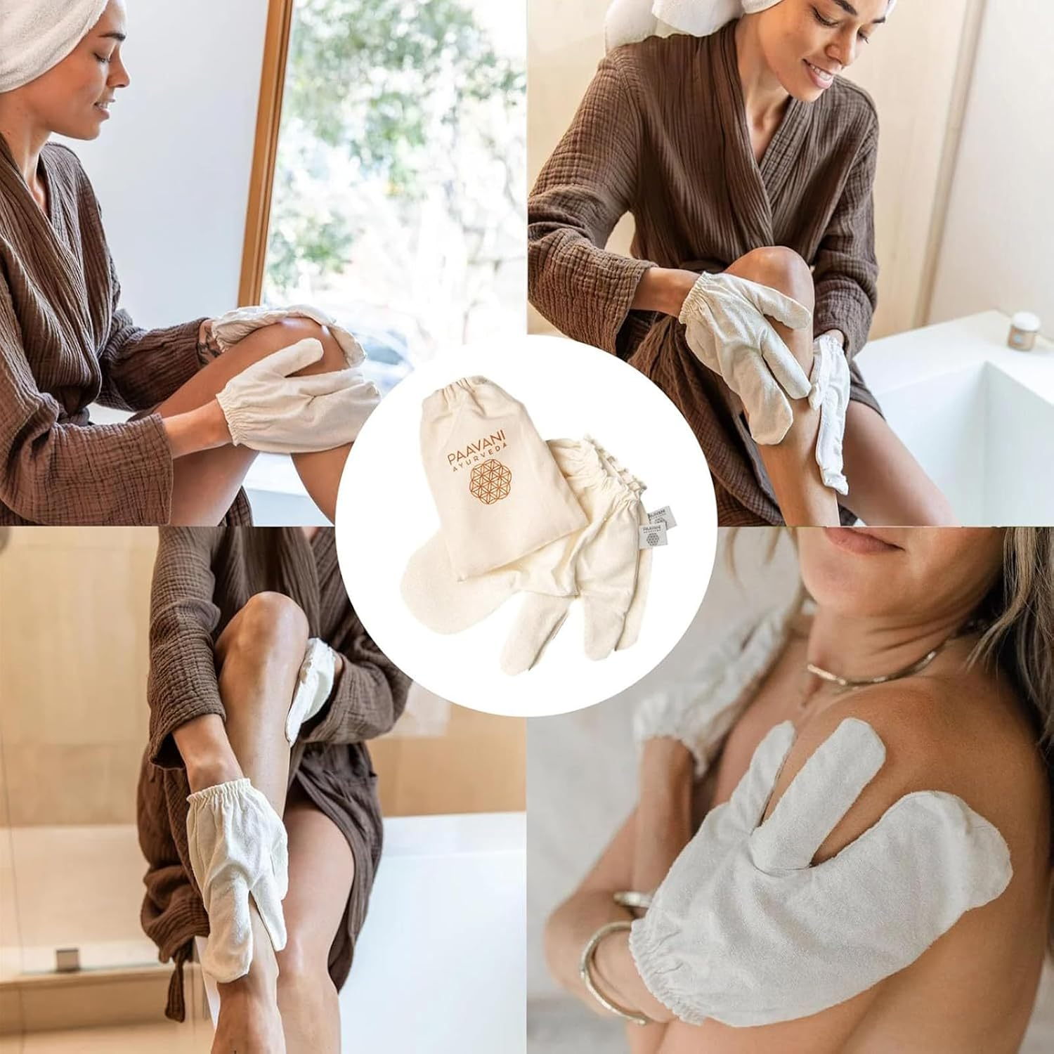 Garshana Gloves Raw Silk Massage Gloves Ayurvedic Massage, Ayurvedic Dry Brushing Gloves, Silk Gloves for Dry Brushing, 100% Raw Silk Garshana Gloves with Elastic Wrist Bands (1 Pair) image number 2