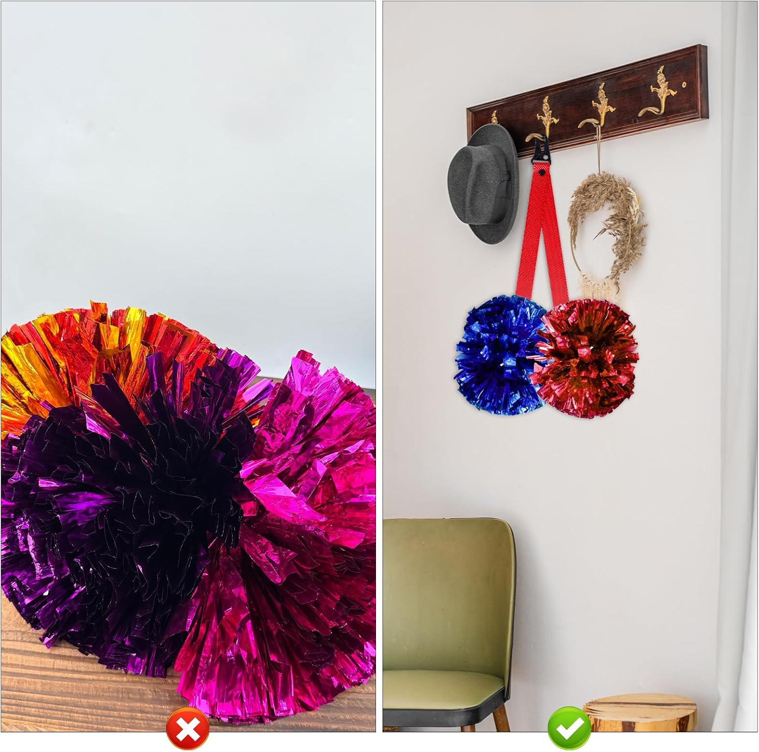 Gosknor Cheer Bow Holder, 19 Inch Cheerleader Pom Pom Holder Red Pom Holder for Cheerleading Pom Poms Cheerleading Accessories (Without Poms) image number 3