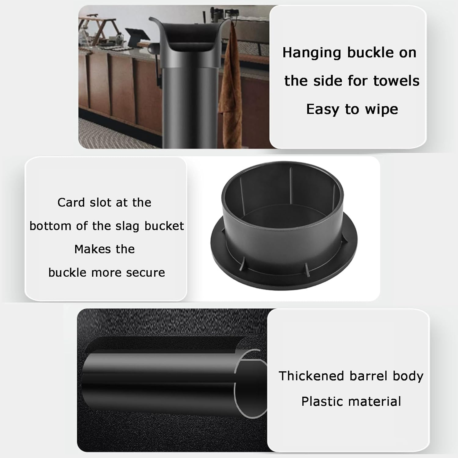 Floor Standing Grounds Bucket,17L Espresso Dump Bin, with 25 Garbage Bags and Towel, for Milk Tea Shop Teahouse Bar image number 3