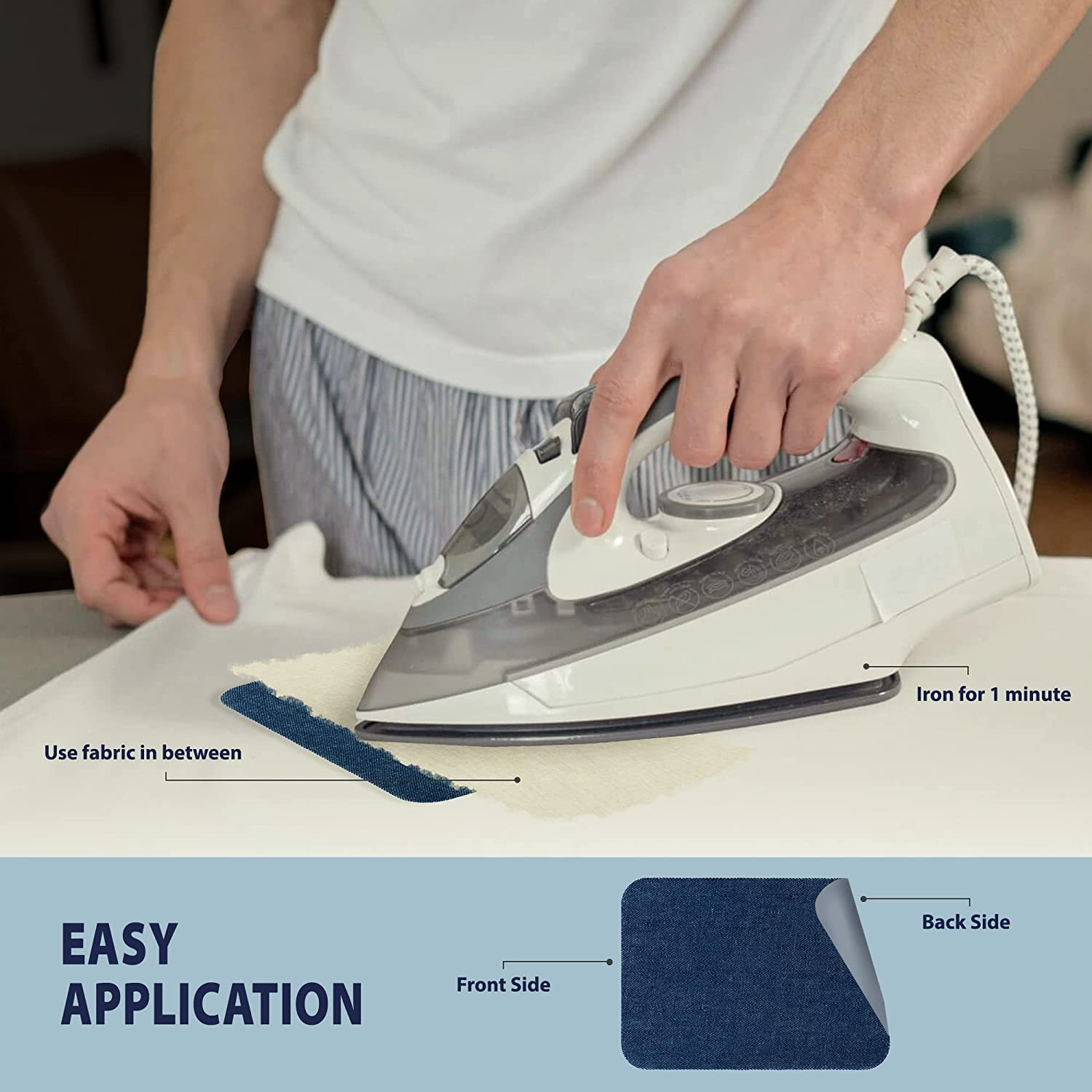 Johnson & Smith Iron on Patches - 12-Piece Iron on Patch for Clothing, Fabric Repair - Adhesive Fabric Patches - Easy to Use, No Sewing Needed - Cool Oval Patches &ndash; Green and Navy - Khaki,Multi-Color image number 6