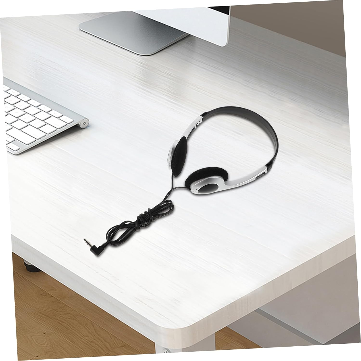 FONDOTIN Retro On-Ear Headphones Silver Finish and 3.5Mm to Type-C Adapter, Lightweight Wired Music Headset Compatible Computers, Cell Phones and Tablets, Comfortable Student and Travel Headphones image number 5