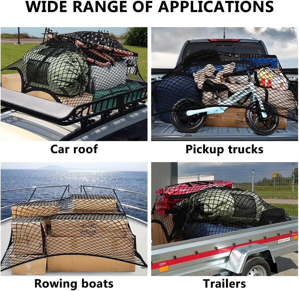 Cargo Net for Pickup Truck Bed, Truck Bed Net, Highly Elastic Cargo Nets, Stretchable Mesh Organizer for Pickup Trunk Beds, Truck Cargo Nets with 6 Pcs Metal Carabiner and 6 Hook image number 4