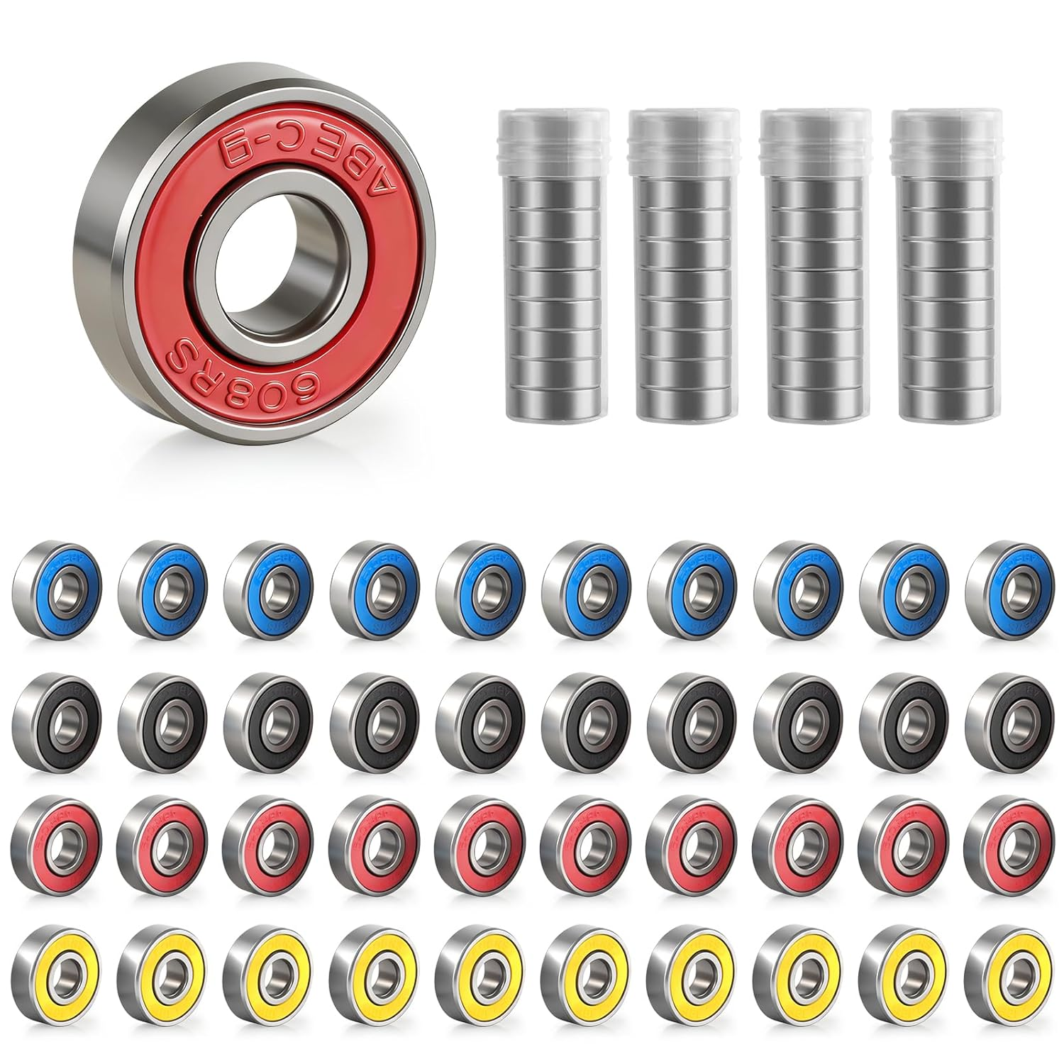 40 Pcs 608 ZZ Ball Bearings, Longboard Roller Skate Bearing Metal Ball Bearings, Double Shielded Miniature Groove Ball Bearings for Skateboards, Scooters & Longboards, High Speed, Low Noise, Durable image number 2