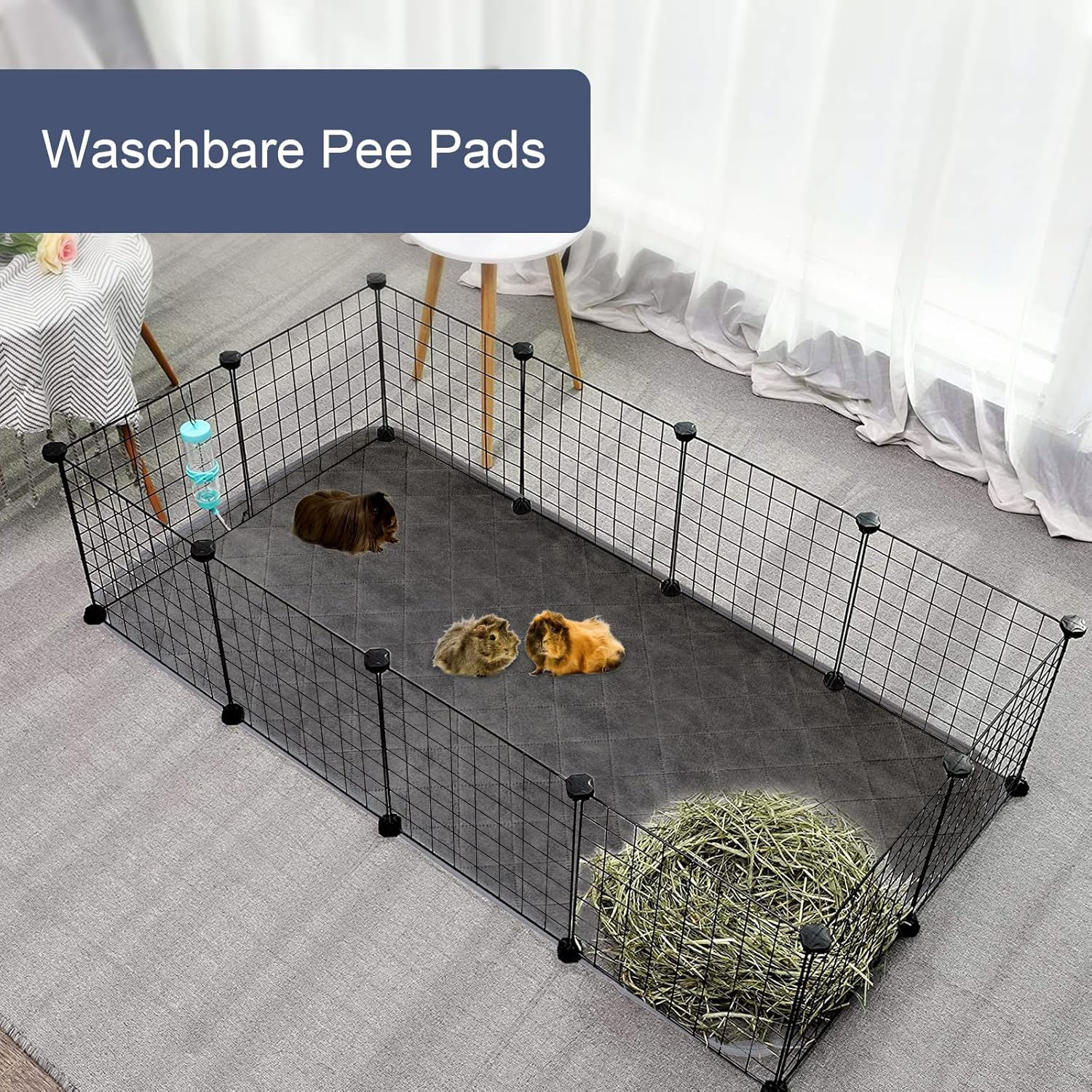 RANYPET Pack of 2 PIPI Pad for Guinea Pig Cage, Highly Absorbent, Reusable and Washable Fleece Training Pads for Pets with Waterproof Backing for Small Animals, L, Grey image number 6
