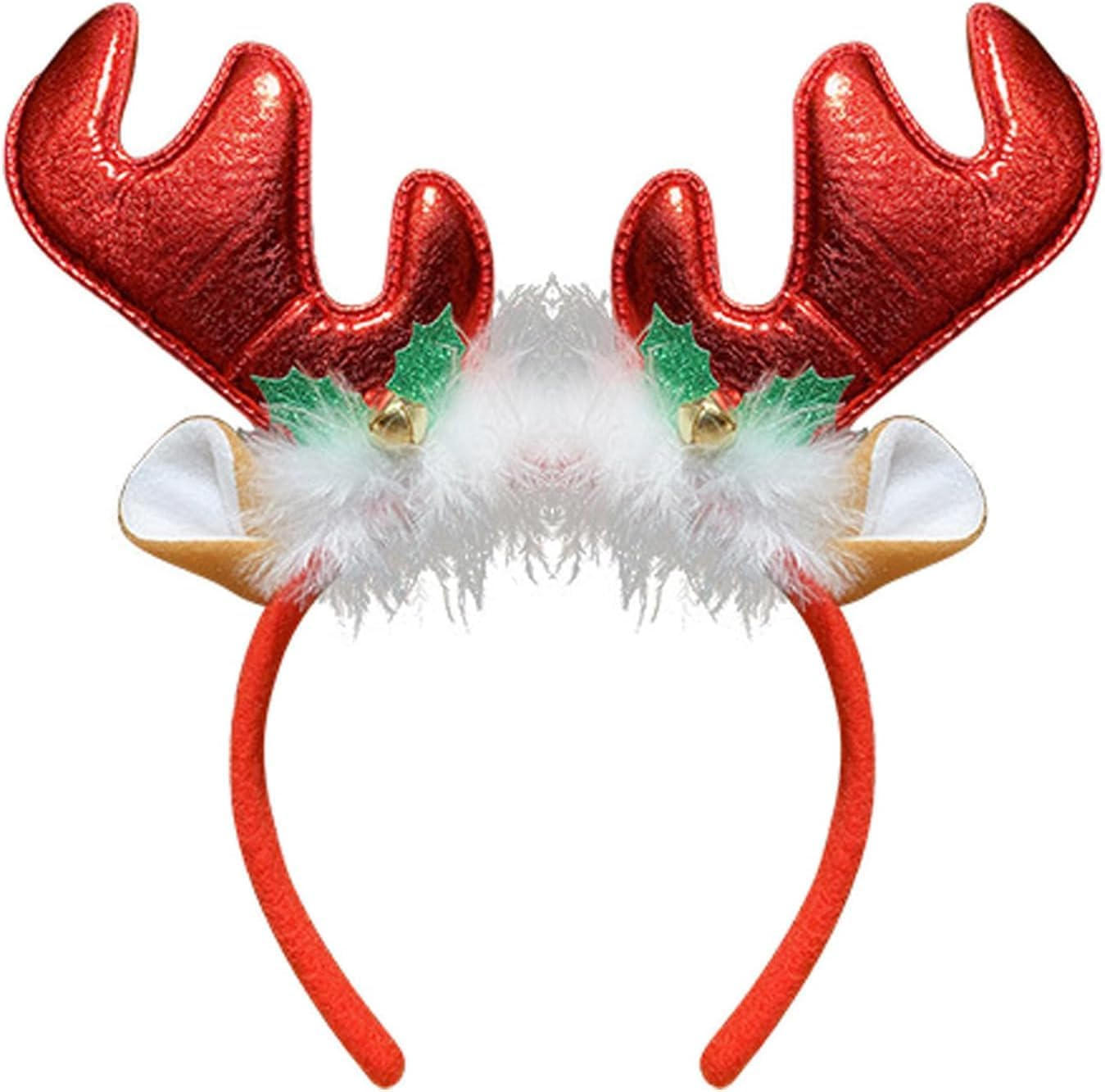 Red Antler Headband with Deer Ears for Christmas Party, Reindeer Antlers Headwear Accessory for Women Men Kids, Holiday Cosplay Photo Props Gift (1 Pcs) - Orevan image number 2