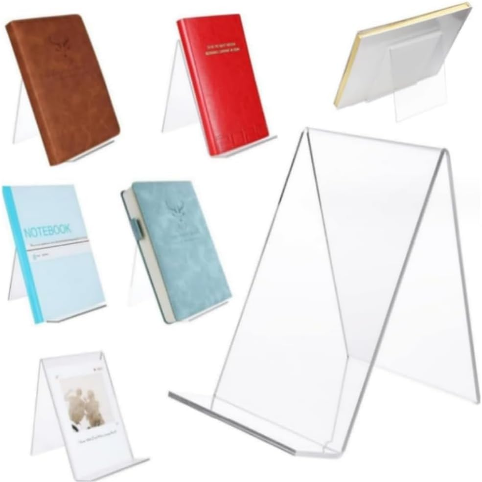 Jindizi 5Pcs Acrylic Book Display Stand Clear Easel with Ledge Tablet Holder for Displaying Books, Pictures, Notebooks, Cds, Artworks, Etc image number 5