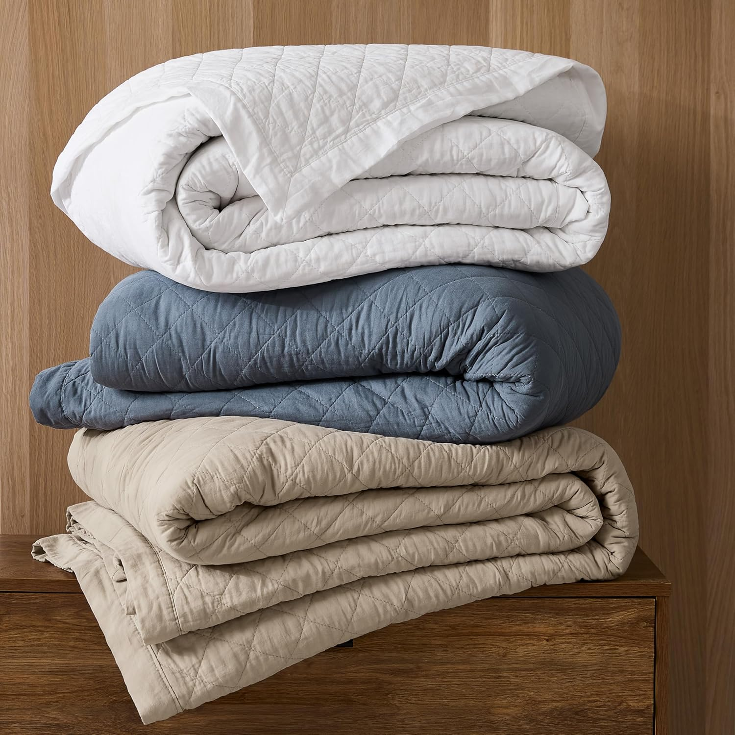 WDCOZY 100% Pre-Washed Cotton Oversized King Size Quilt Set - White California Cal King Soft Lightweight Bedspread, Textured like Linen, Farmhouse Country Rustic Coverlet, Diamond Stitch Bedding image number 2