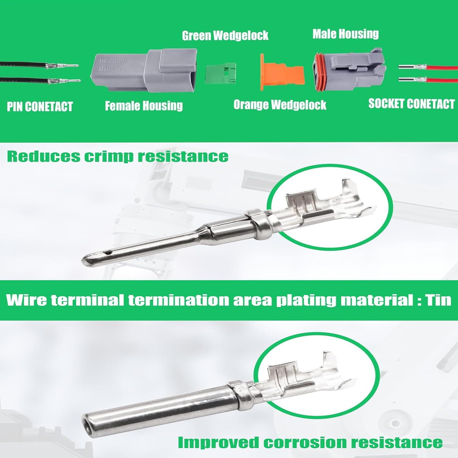 Roczential 6 Sets DT Connector Kits 2 Pin Waterproof Electrical Wire Connector with Size 16 Solid Contacts for Truck Off-Road Marine Motorcycle Wiring