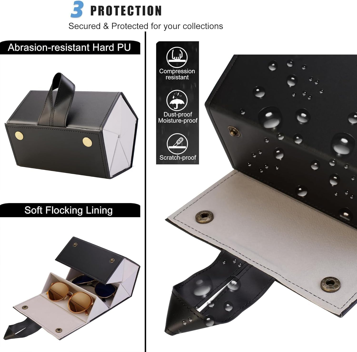 MKUCCD Sunglasses Organizer, Glasses Travel Case with 5 Slots - PU Leather Hanging Foldable Eyeglasses Case，Sunglass Organizer Travel for Women, Men image number 1