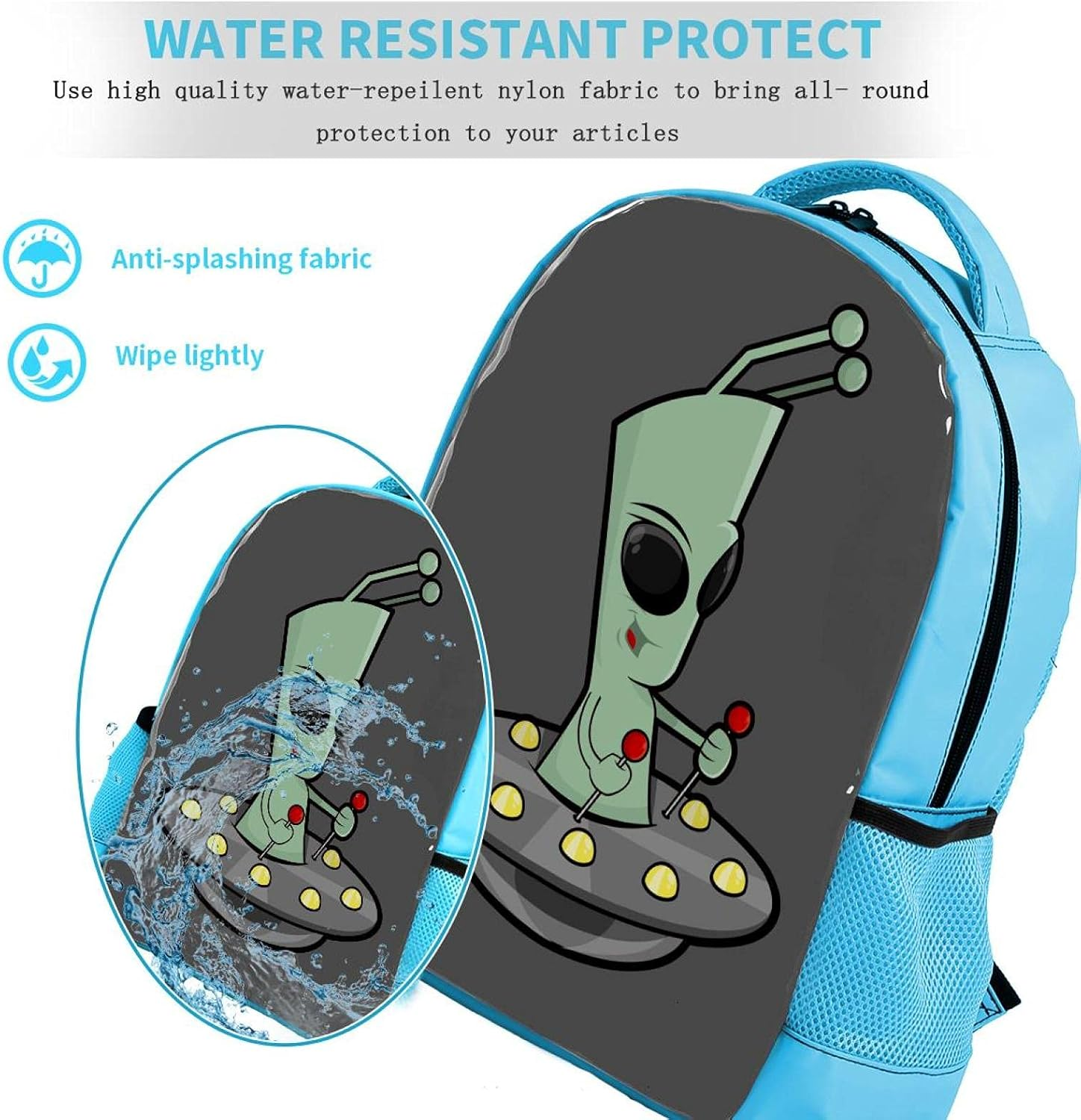 Blue Backpack Boy Bookbags Rucksack Men Travel Handbag Daypack Retro Funny Cartoon Alien image number 4