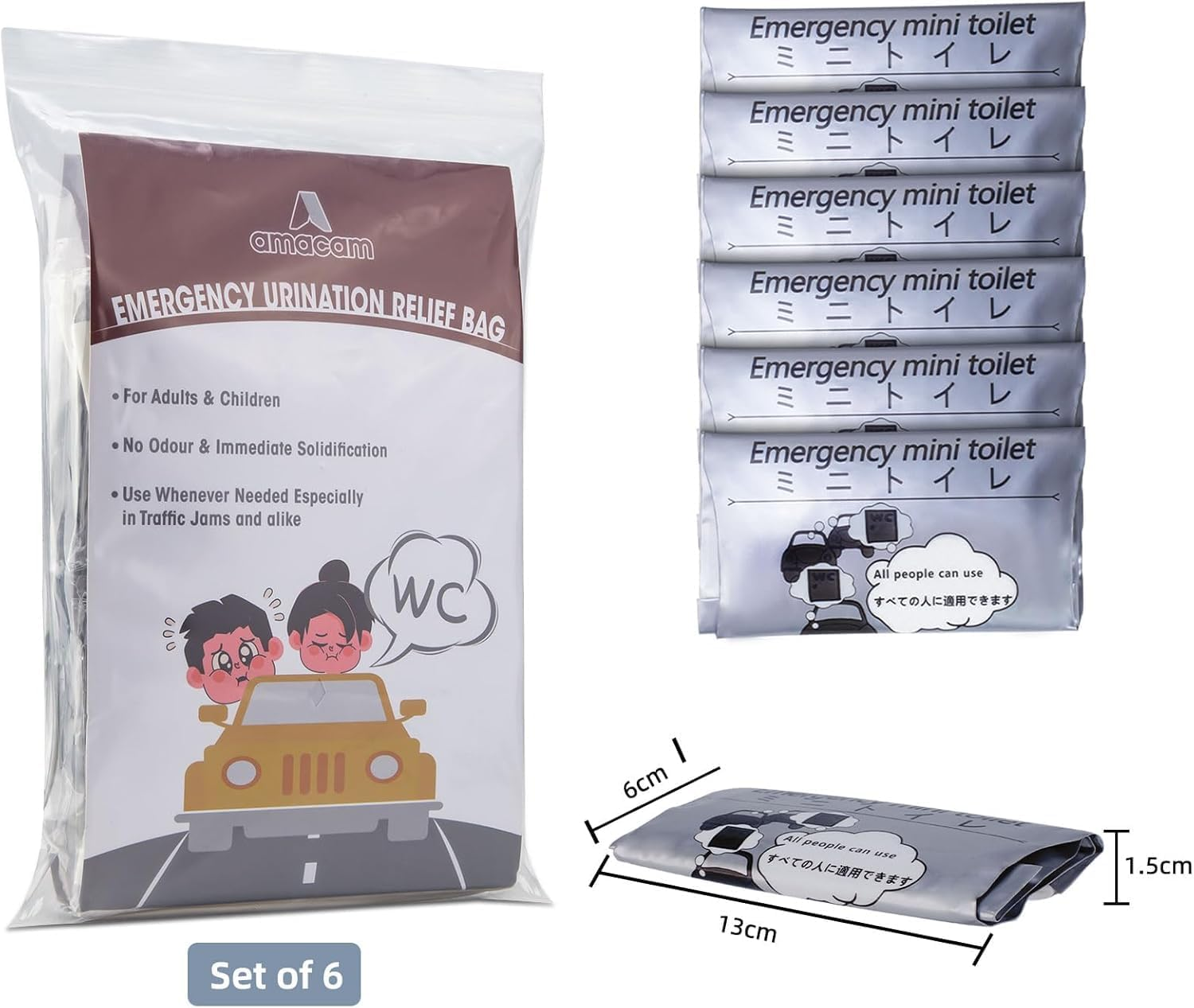 700Ml Disposable Travel Toilet Bag &ndash; No-Spill with Solidifier Gel for Cars Utes & Caravans &ndash; Unisex Leak-Proof Emergency Urinal for Adults & Children &ndash; 6-Pack image number 2