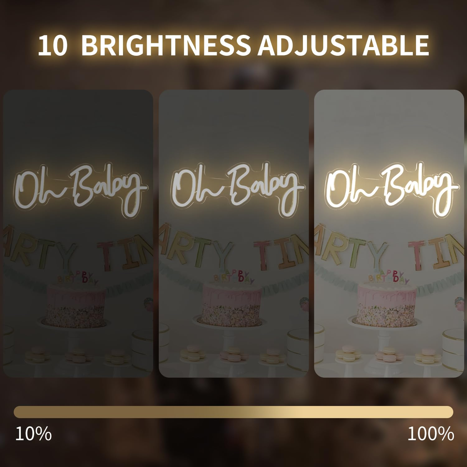 Vveikea Oh Baby Neon Sign Dimmable Neon Light Sign for Wall Decor Oh Babies Sign for Backdrop Led Sign for Baby Shower Wedding Birthday Gifts (16.5" X 7" Warm White) image number 2