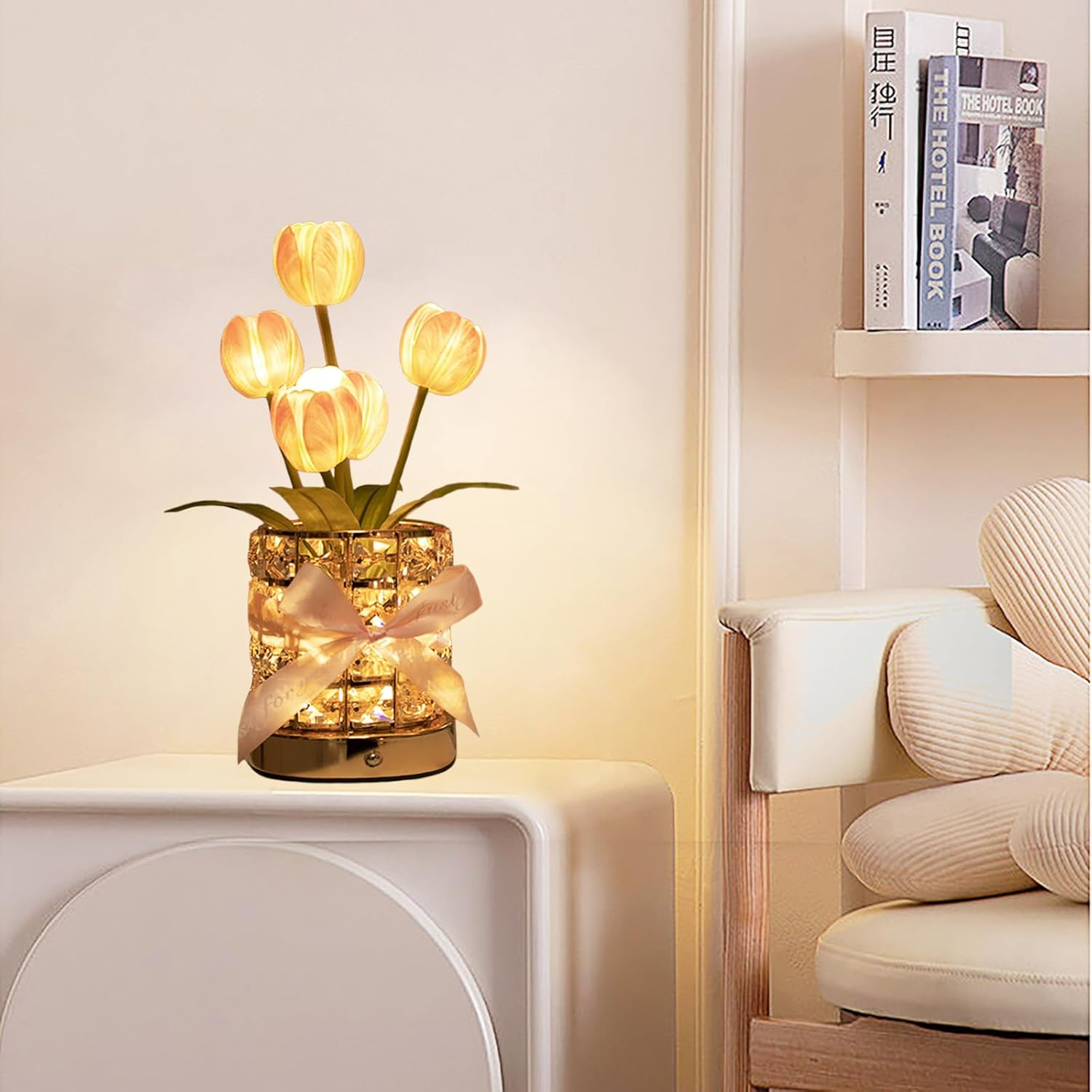 Tulip Crystal Flower Lamps, USB Rechargeable Cordless Lamps, 3 Colors Dimmable Artificial Flowers Light, for Home Date Party Decoration (Tulip Pink) image number 6