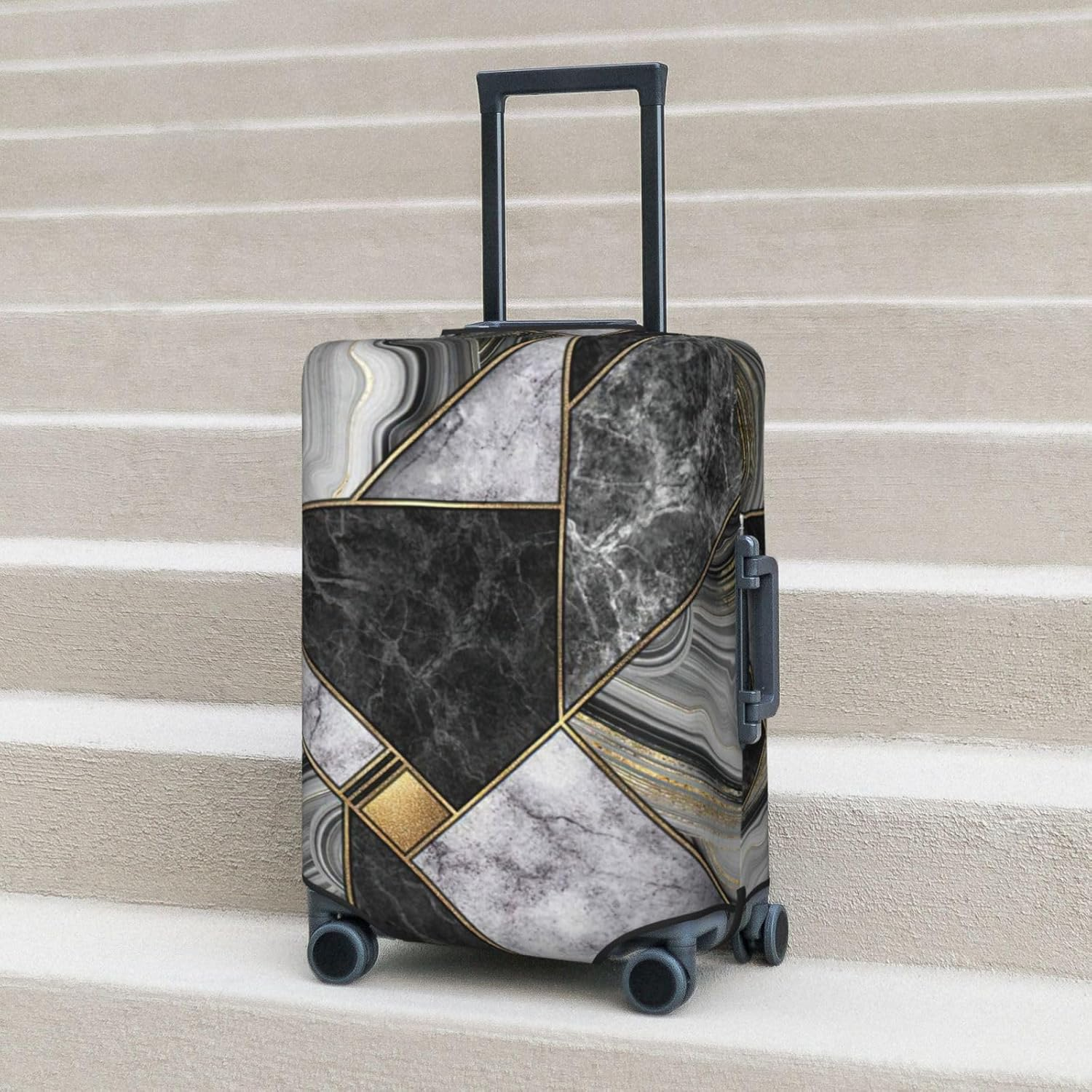 JEJEA Black Marble Texture Gold Print Suitcase Cover Protector Travel Luggage Cover Suitcase Washable Baggage Covers Anti-Scratch, Black, S image number 5