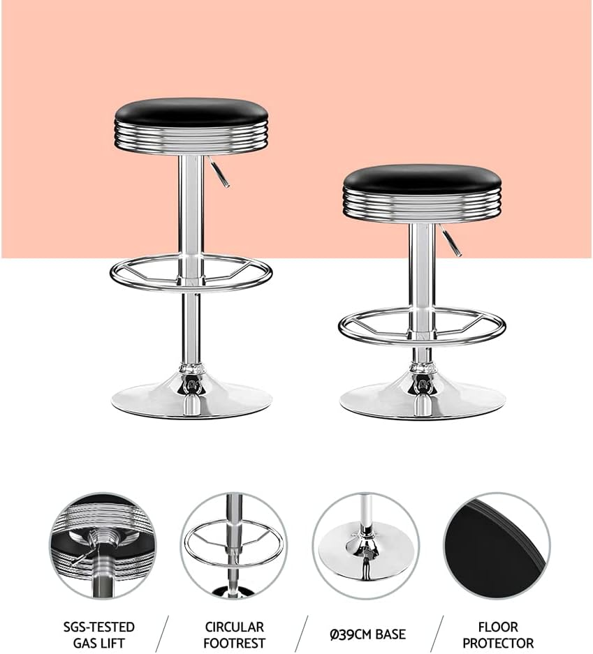Artiss Bar Stools Stool Set of 2 Adjustable Kitchen Swivel Counter Barstools Dining Chair Chairs Gas Lift Black in 59-81Cm Seat Height Floor for Home Bar Dining Room Cafe Outdoor Indoor image number 3