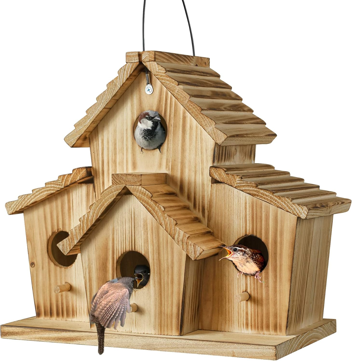Birdhouse - Outdoor Bird House for Garden - Large Birdhouse Design for up to 4 Bird Families - Durable Hanging Birdhouses for Backyard, Patio, and Garden Decor image number 4