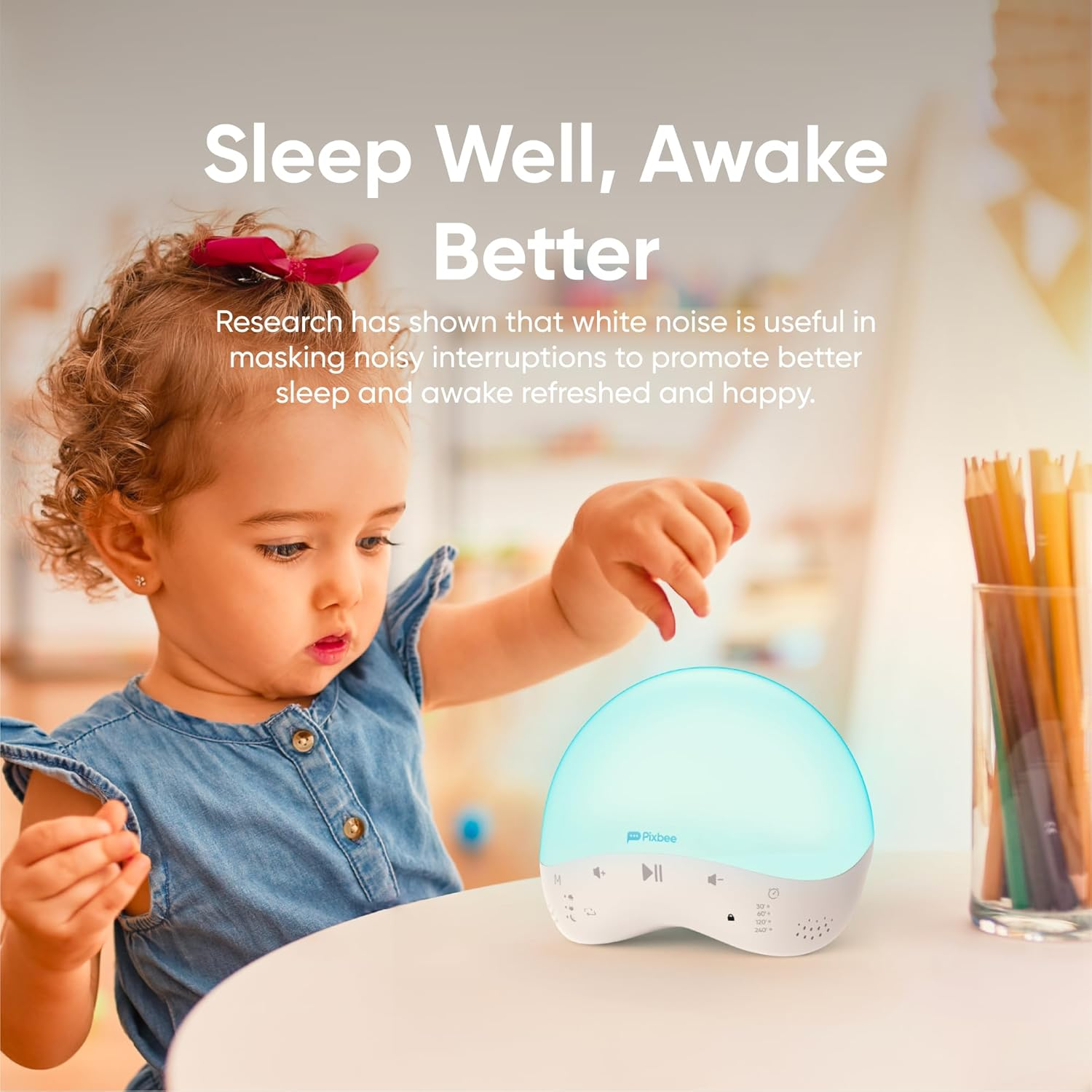 Pixbee Smart Nursery Night Light - Baby Sound Machine with 25 Soothing Sounds & RGB Dimming - Sleep Trainer Lamp with Timer & Child Lock - Compatible with Alexa & Google Assistant image number 4