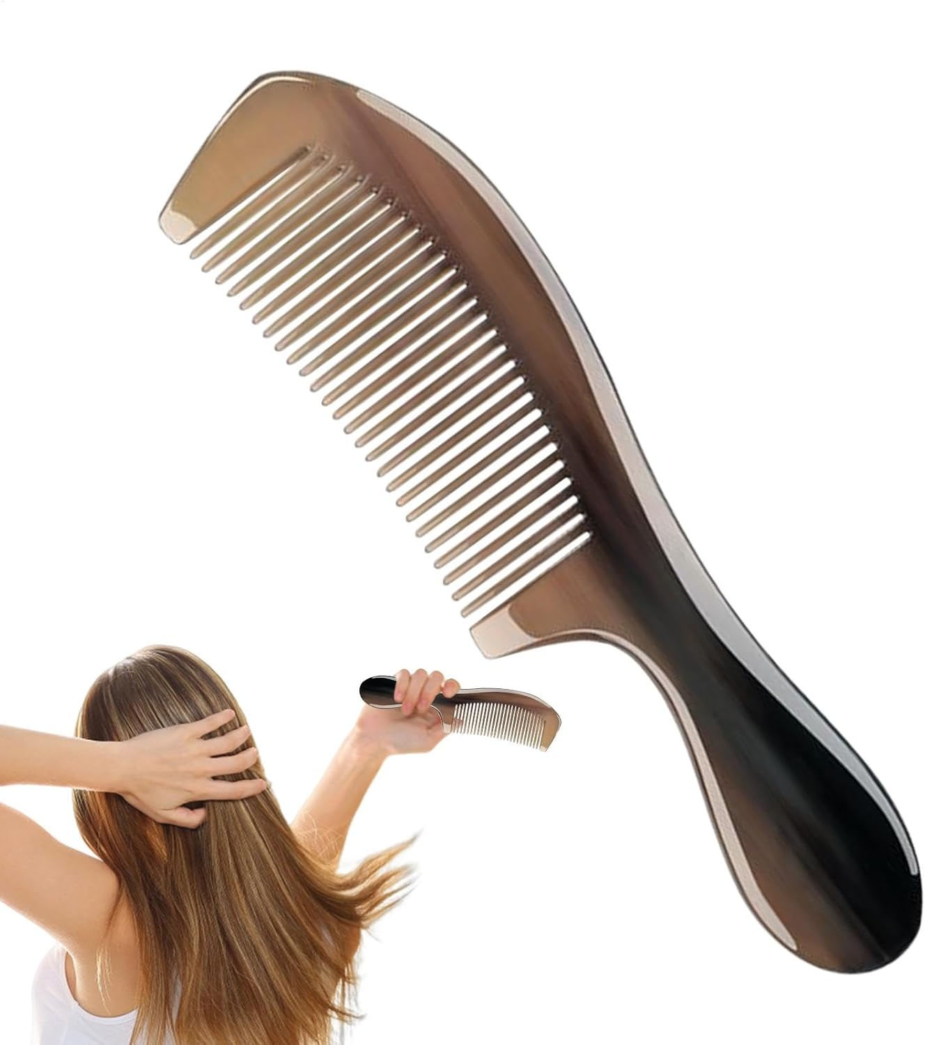 Tuxuseo Horn Combs for Women, Buffalo Horn Comb - Wide Tooth Hair Brush Natural Antistatic Horn Comb - Handmade Bone Brush Beard Massage Health Care for Men and Women