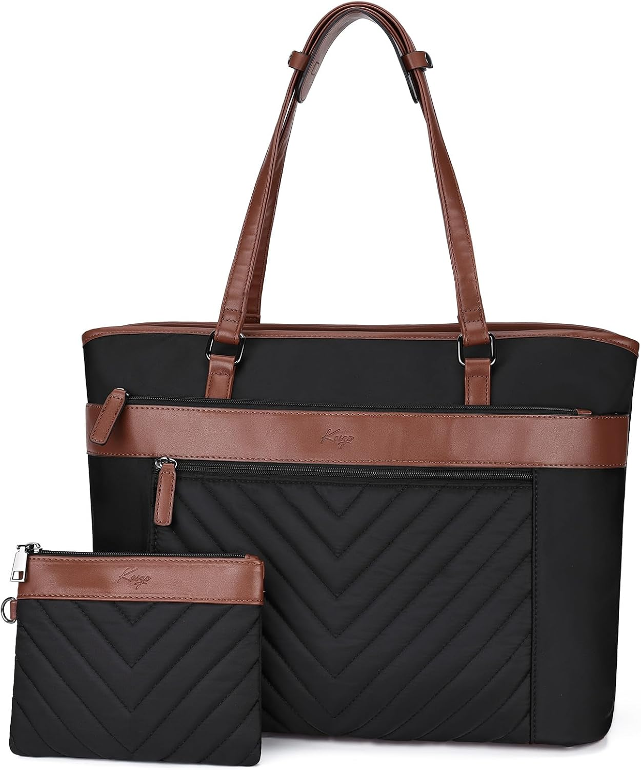 Laptop Tote Bag for Women, KASQO Large Water-Resistant 15.6 Inch Computer Shoulder Bag Ladies Work Tote Leather Handbags Satchel with Clutch Purse for Office School Travel