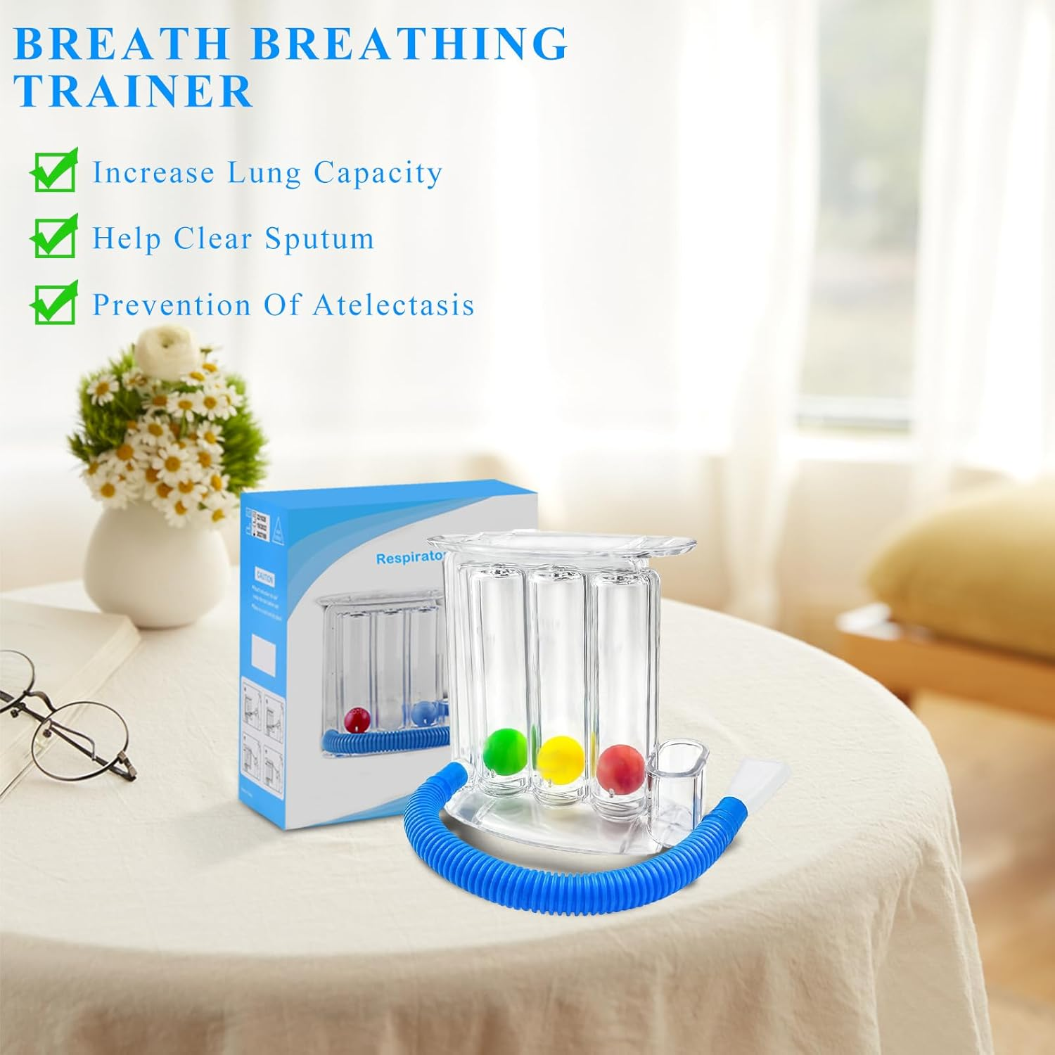 Deep Breathing Lung Exerciser, 3 Ball Incentive Spirometer, Washable and Hygienic Respiratory Exerciser, Breath Measurement System with Handle