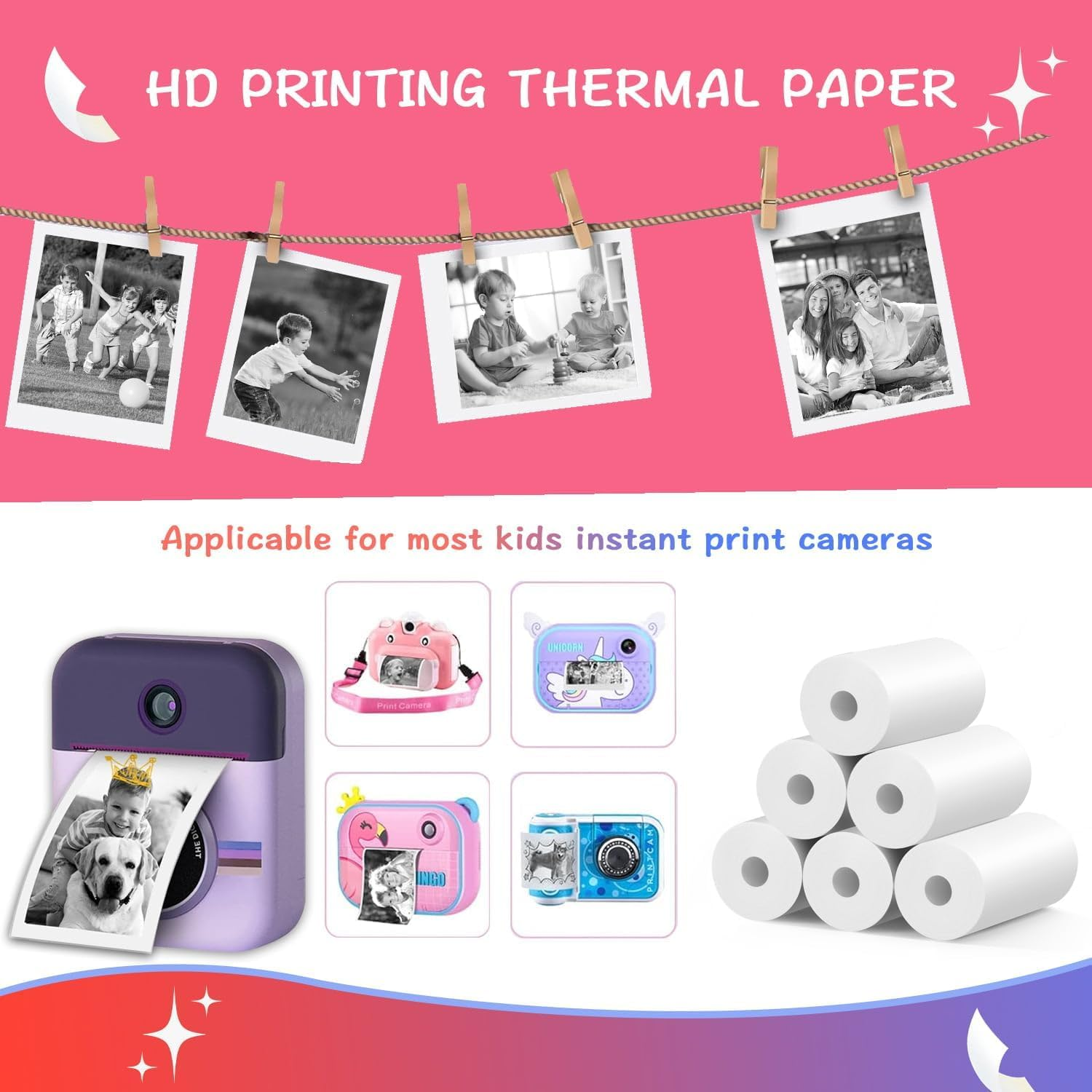 15 Rolls Instant Camera Refill Print Paper, HD Kidizoom Print Camera Paper Refill for Most Kids Instant Camera (57X25Mm) image number 5