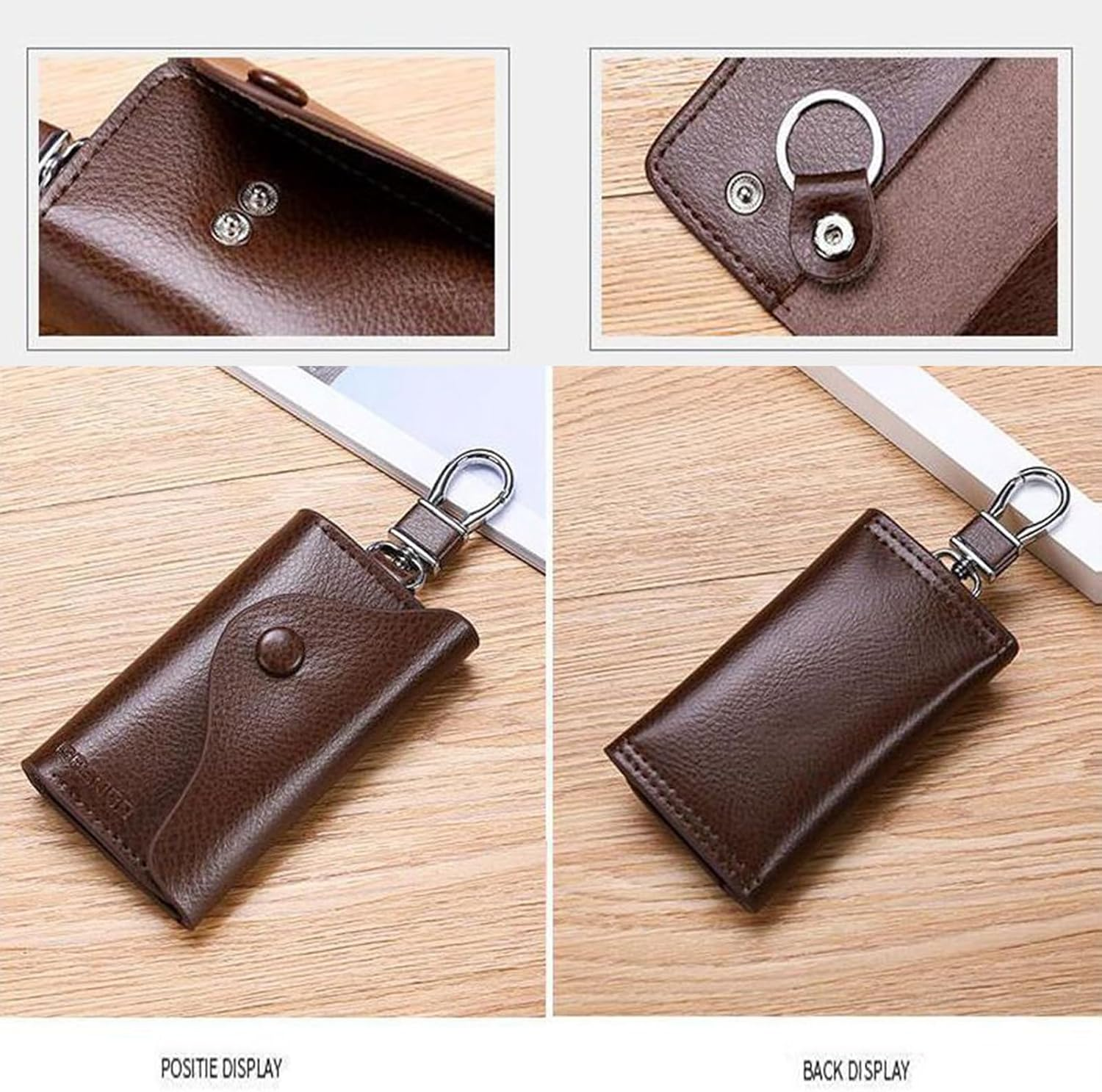 Updated Men'S PU Leather Car Key Bag with Added Stainless Steel Ring for Storing Access Cards, Car Key Case, Waist Hanging Cowhide Multifunctional Keychain Holder, Vintage Car Key Fob Wallet image number 5