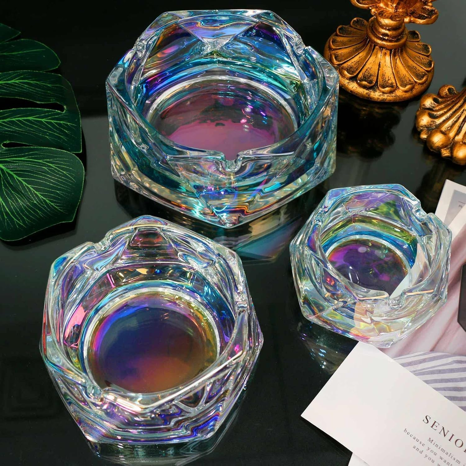 Glass Ashtray for Cigarettes, Tabletop Ashtray and Modern Decoration for Home Office Bar Restaurant Indoor Outdoor image number 2