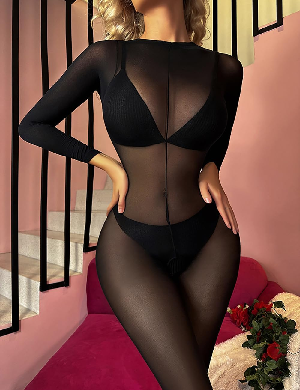 Women Sexy Full Body Stockings Elastic One Piece Bodysuit Tights Lingerie - 002Black2 image number 5