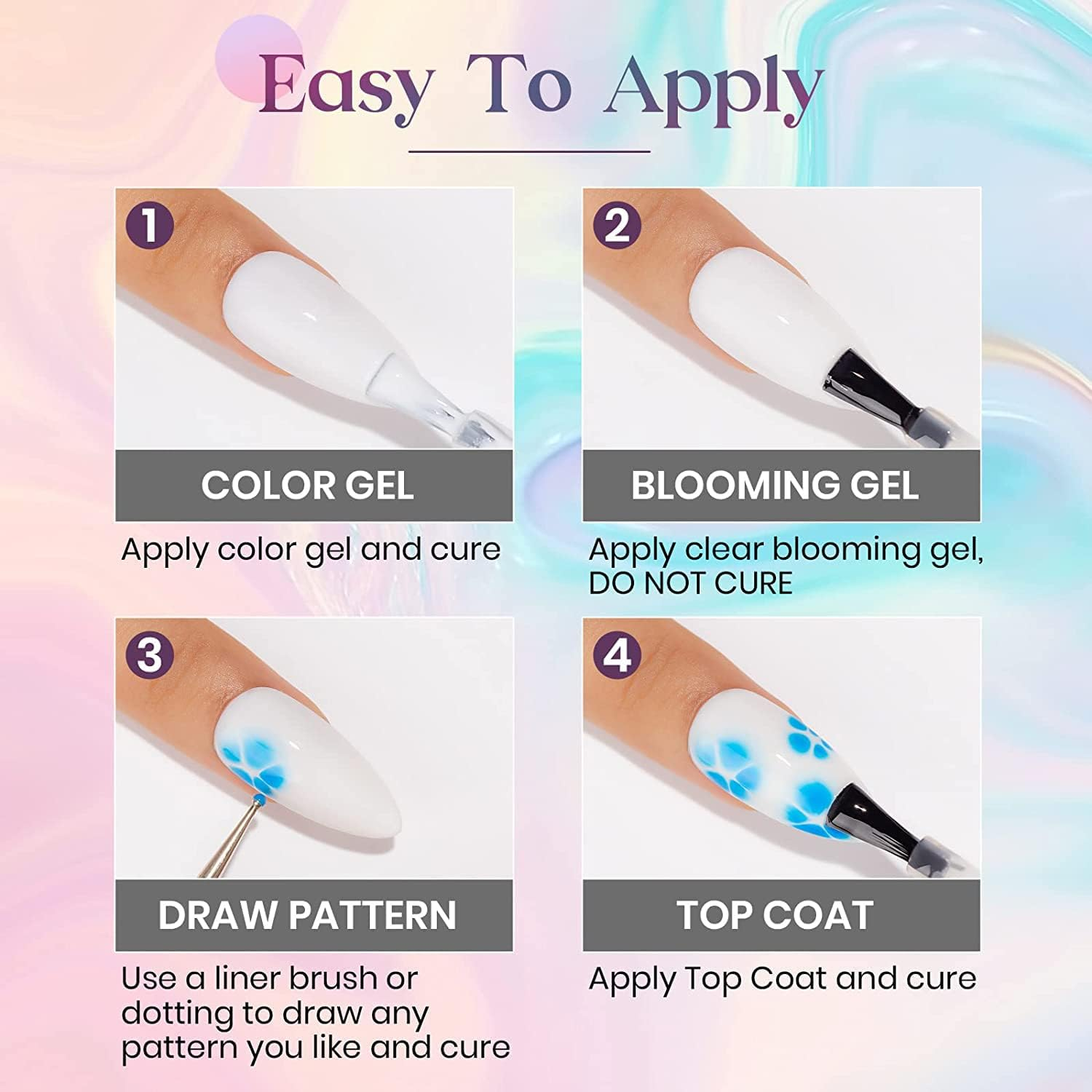 KRISNICE Nail Blooming Gel Clear Uv Led Blossom Gel Polish for Spreading Effect Marble Natural Stone Watercolor Floral Print Soak off Nail Gel Diy Nail Art Design Manicure Women(Kyr2-001) image number 5