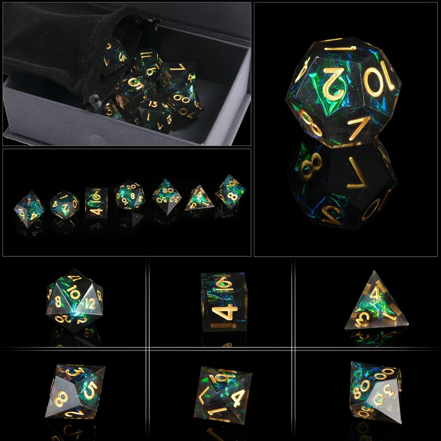 Sharp Edge DND Dice Set Handmade 7 Accessories Dice for Dungeons and Dragons TTRPG Games, Multi-Sided RPG Polyhedral Resin Sharp Edge Dice Roleplaying Games Shadowrun Pathfinder Mtg(Dark) image number 2