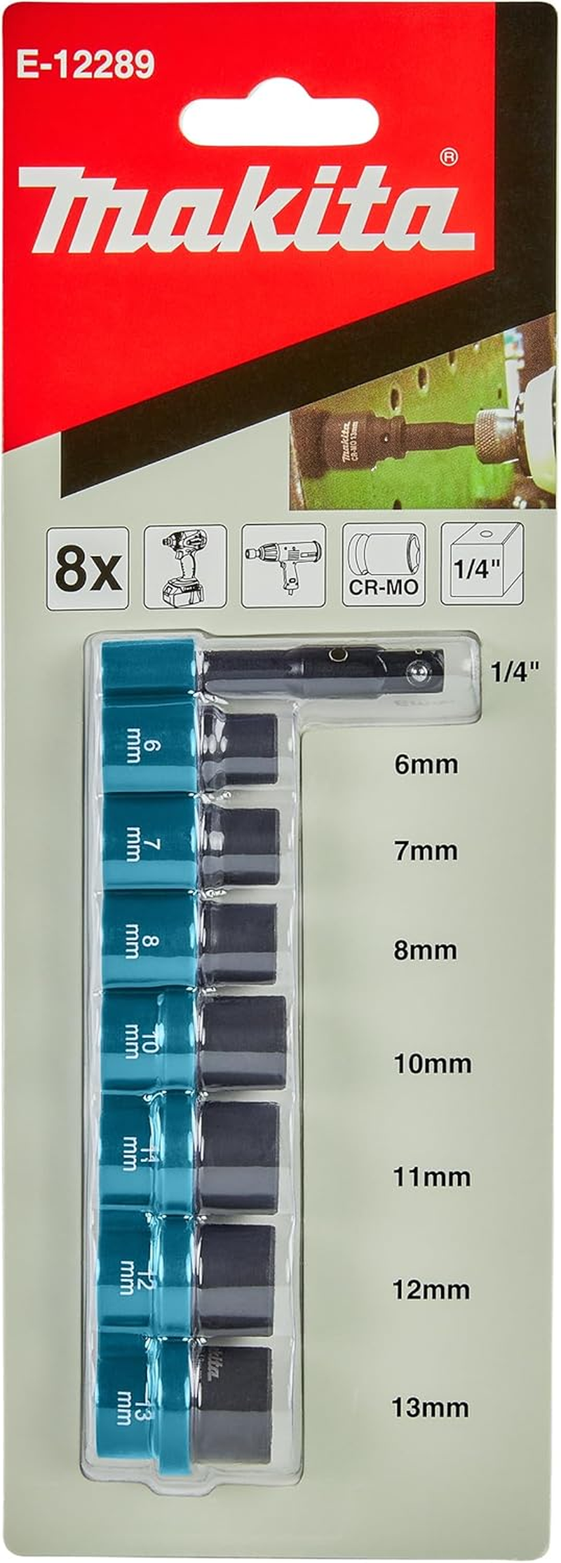 Makita E-12289 8 Piece Impact Socket Set &frac14;&rdquo; Sq image number 2