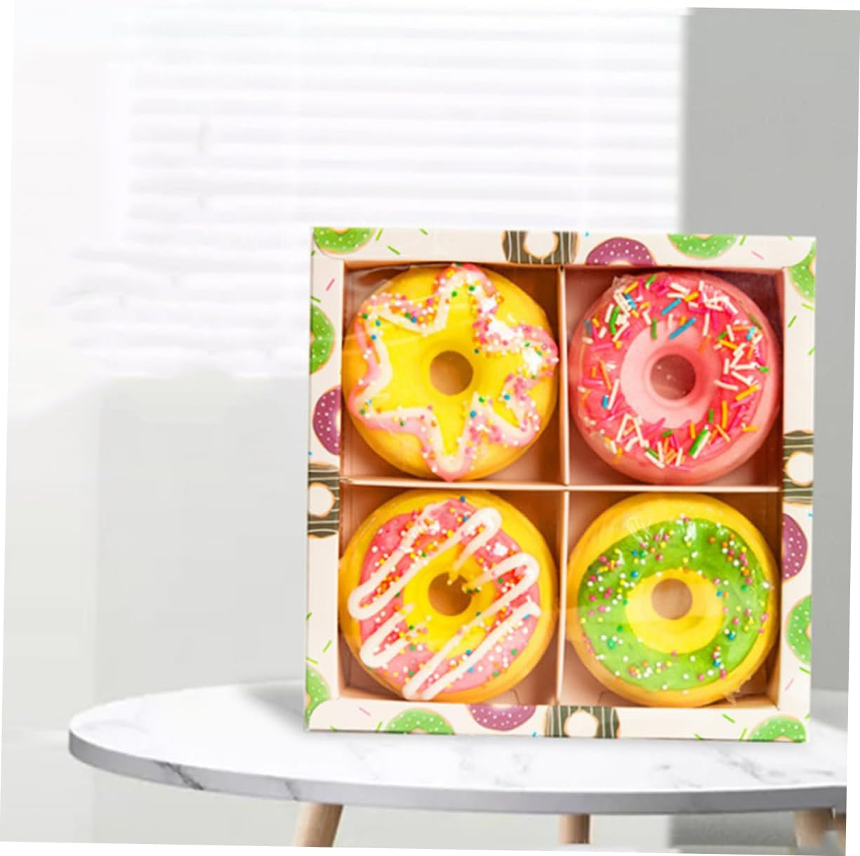 Doughnut Shape Bath Salt Balls 100G Moisturizing Shower Bombs 4Pcs Assorted Spa Balls Essential Oils for Relaxation and Boys and Girls Bath Time Random Style