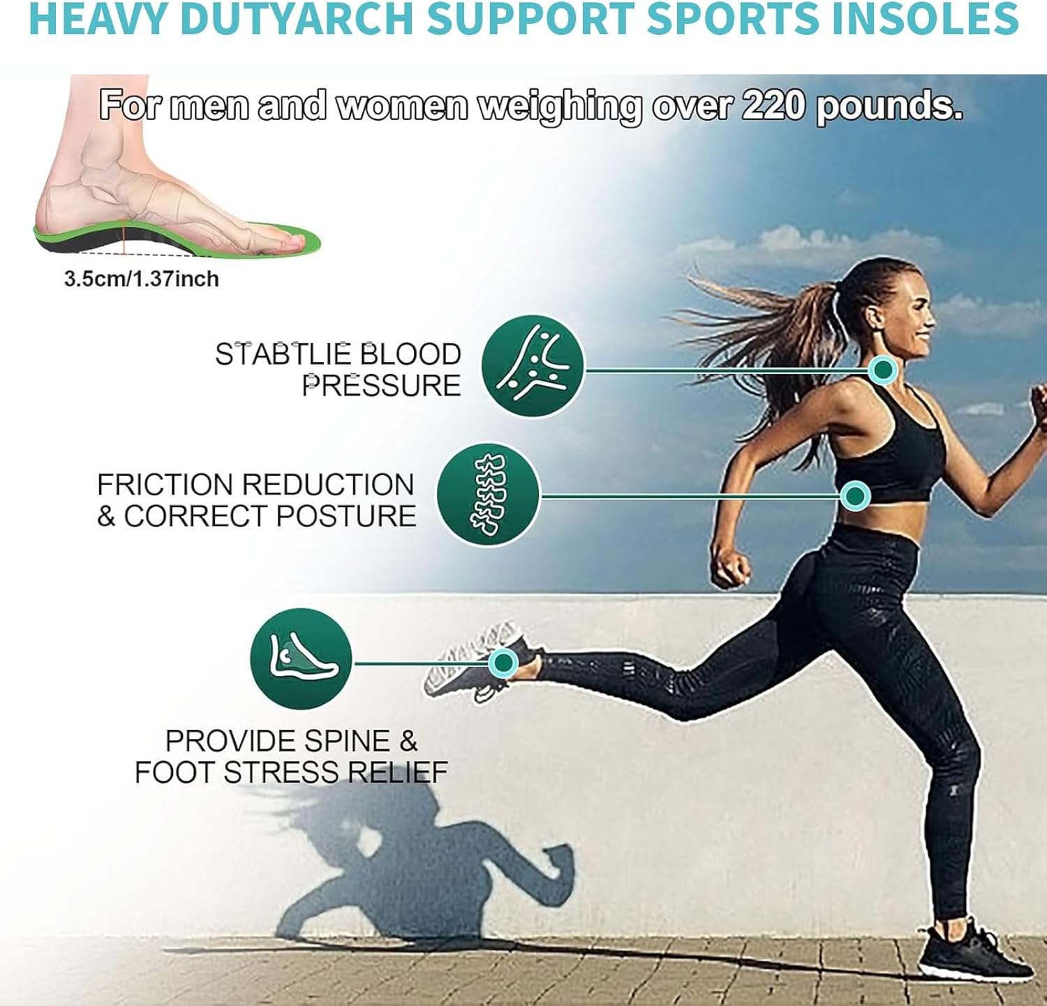 Orthotic Arch Support Shoe Insoles, Plantar Fasciitis Inserts for Flat Feet, Heel Pain Relief Cushioning Inner Soles for Men Women, Athletic Running Walking Sports Comfort Insoles (M) image number 6