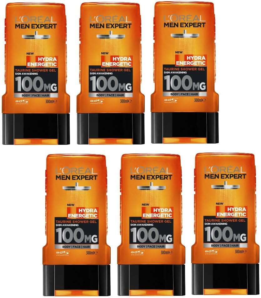 6X L'Oreal Paris Men Expert Hydra Energetic Shower Gel Body Face Hair 300Ml image number 1