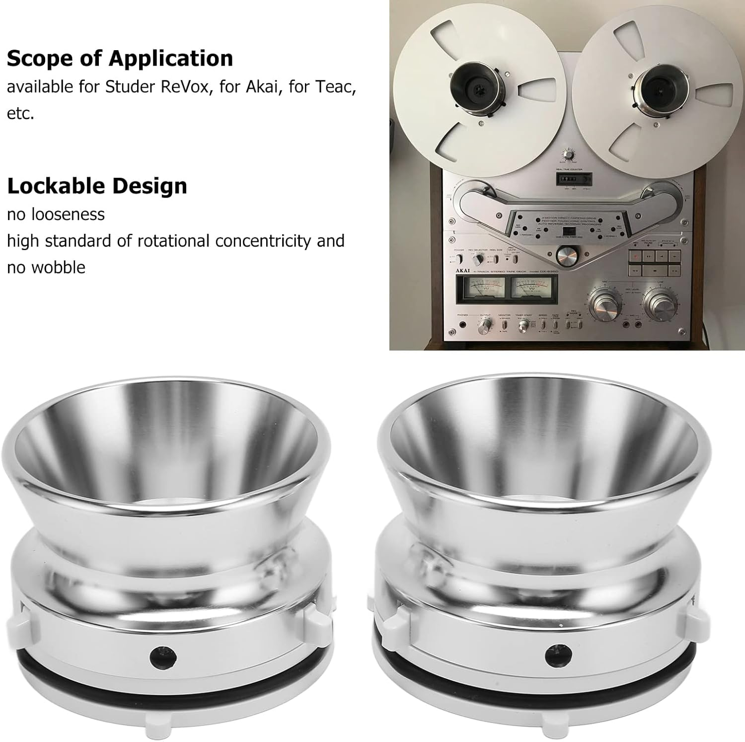 2 Nab Hub Adapters,10 Inch Opener Hub Adapter for Reel to Reel Tape Recorders, Aluminium Universal Reel Tape Recorder Accessories for Studer Revox, Akai, Teac, Silver White image number 4
