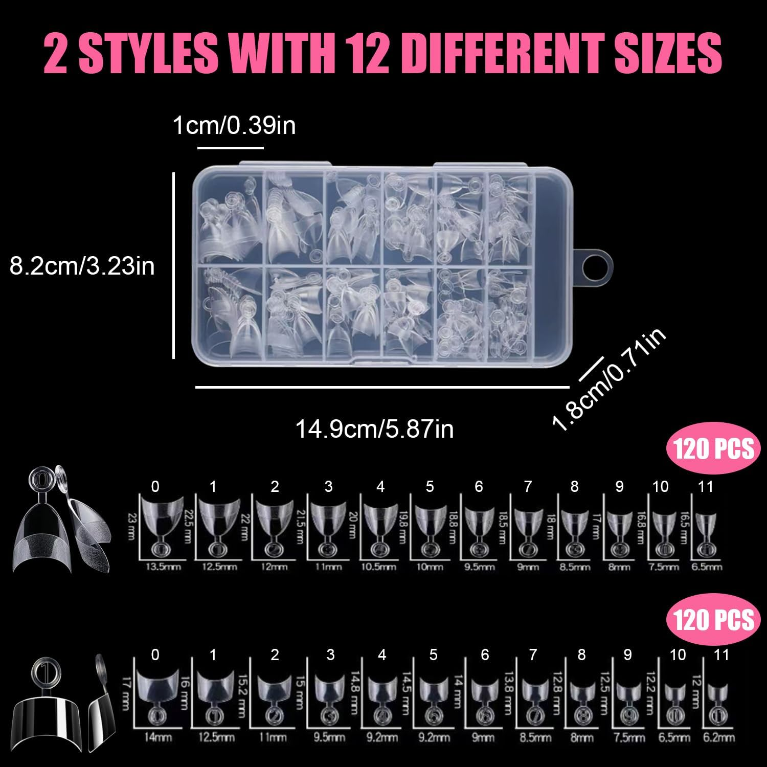 240 Pcs Extra Short Half Cover Almond & Tapered Square Nail Tips, 12 Sizes Soft Acrylic Nail Extension Tips with Box for Manicure Art Home DIY Salon image number 3