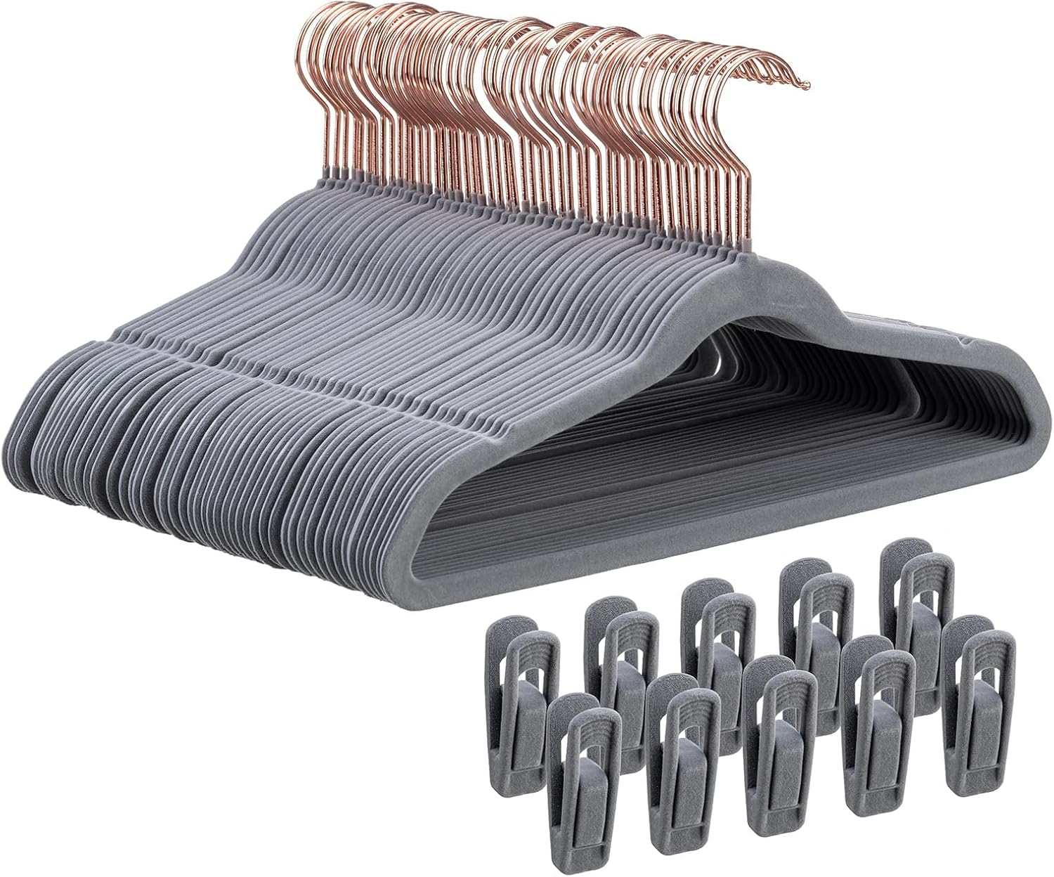 30CM Kids Velvet Hangers 50 Pack - Ultra Durable Non Slip Felt Hanger for Big Kids/Youth/Teens- Slim Space-Saving Children'S Closet Hangers for Heavy Clothes with 10 Hanger Clips - Beige (White)