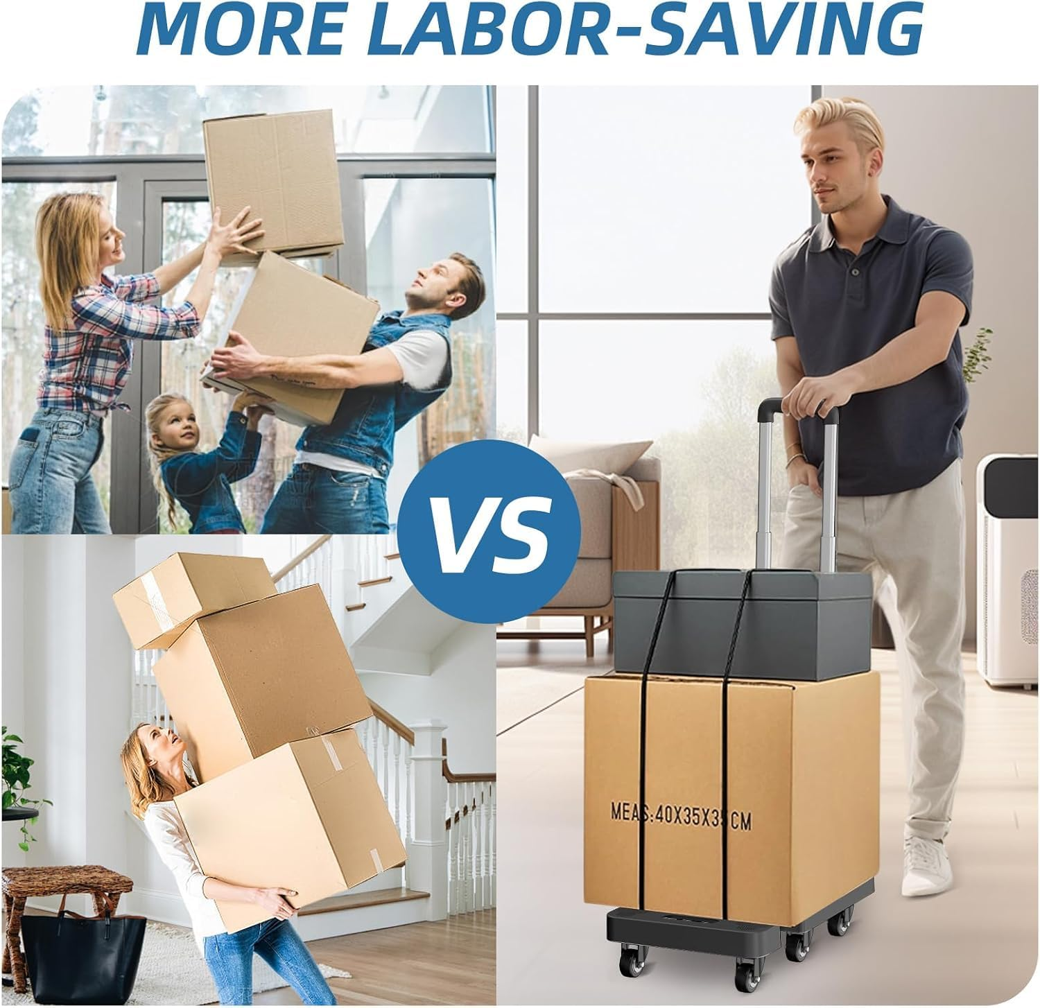 Folding Hand Truck, Foldable Cart for 500 Lbs Heavy Luggage, Hand Truck Dolly, 6-Wheel Foldable Dolly with 2 Ropes, Ideal for Home, Office, and Travel Moving (Black) image number 4