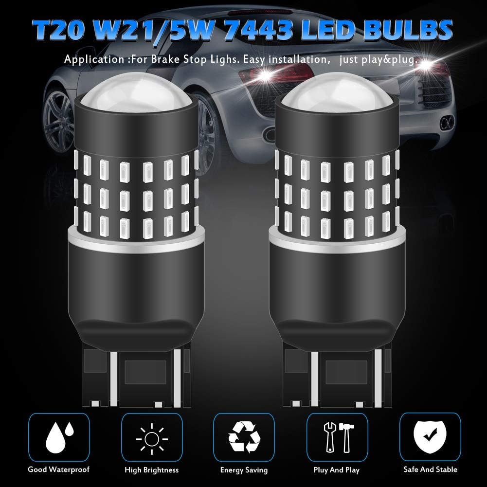 KATUR 7440 7443 7444NA 7441 992 Led Light Bulb High Power 3014 54 Chipsets Super Bright 650 Lumens Replace for Turn Signal Back up Reverse Brake Tail Stop Parking RV Lights,Brilliant Red(Pack of 2) image number 3